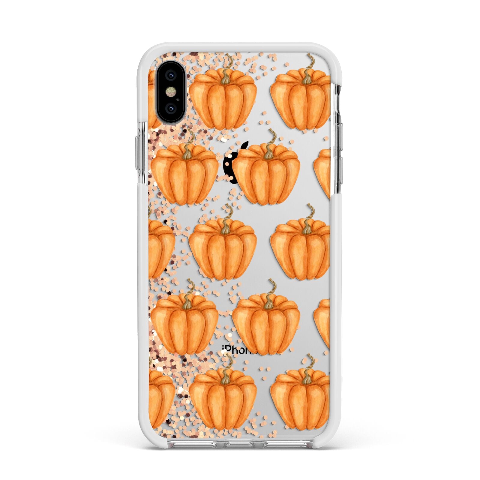 Shimmery Pumpkins Apple iPhone Xs Max Impact Case White Edge on Silver Phone
