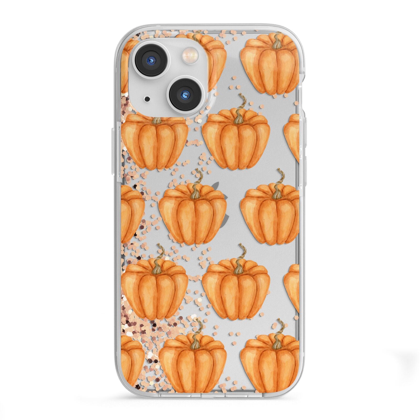 Shimmery Pumpkins iPhone 13 Mini TPU Impact Case with White Edges