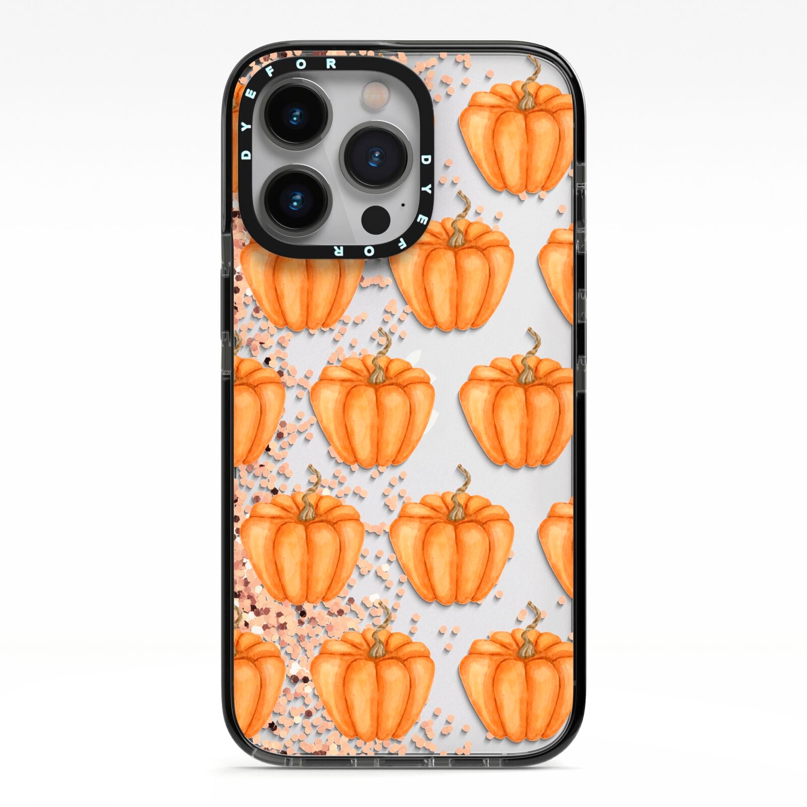 Shimmery Pumpkins iPhone 13 Pro Black Impact Case on Silver phone