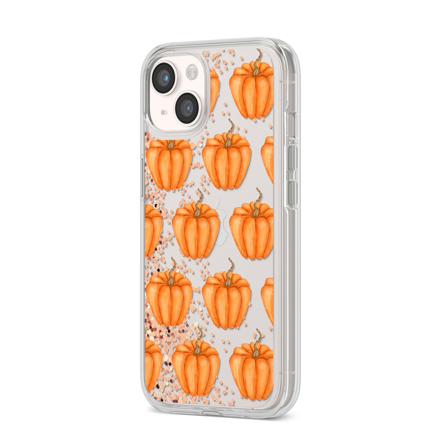 Shimmery Pumpkins iPhone 14 Clear Tough Case Starlight Angled Image