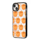 Shimmery Pumpkins iPhone 14 Plus Black Impact Case Side Angle on Silver phone