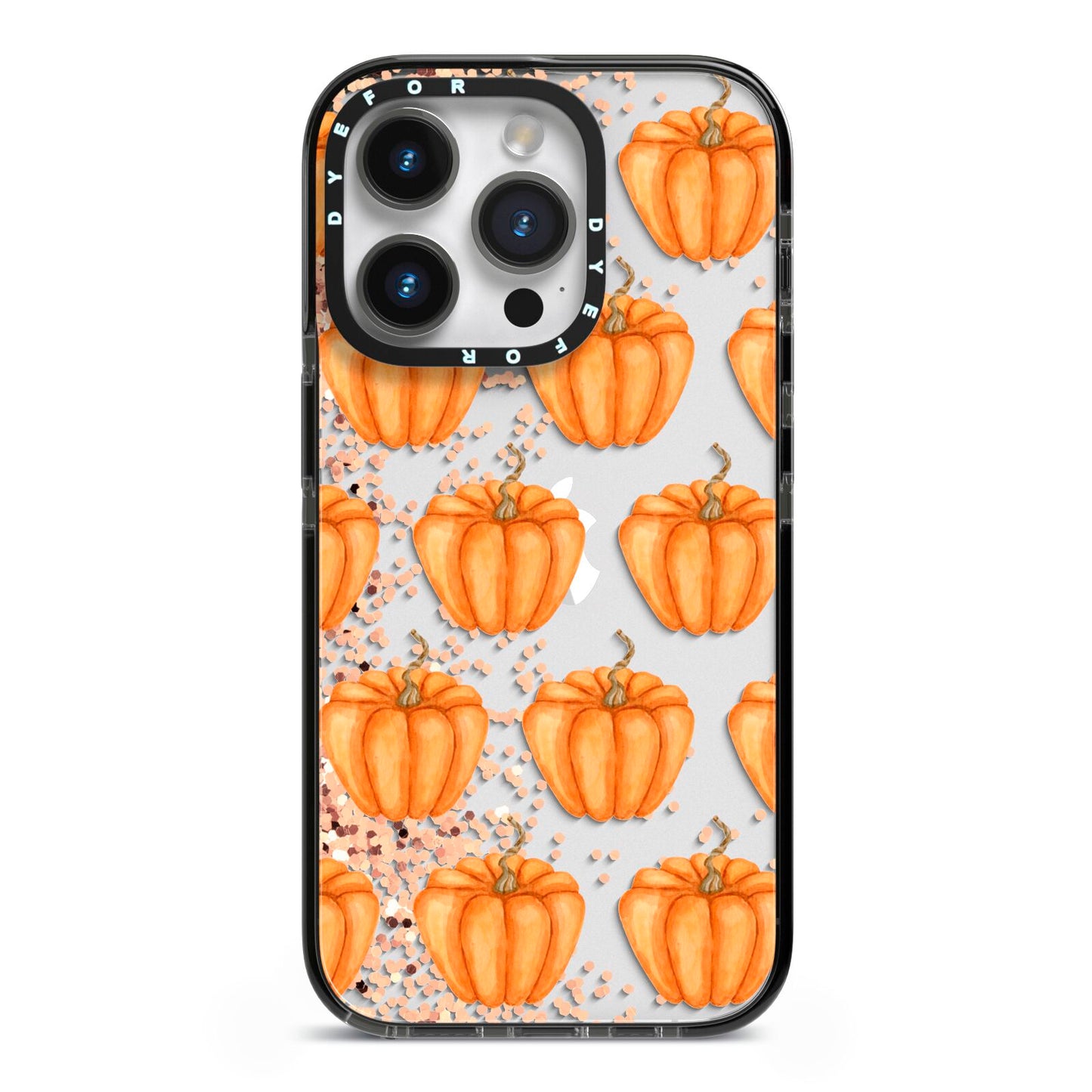 Shimmery Pumpkins iPhone 14 Pro Black Impact Case on Silver phone