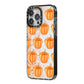 Shimmery Pumpkins iPhone 14 Pro Max Black Impact Case Side Angle on Silver phone