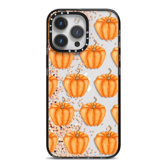 Shimmery Pumpkins iPhone 14 Pro Max Black Impact Case on Silver phone