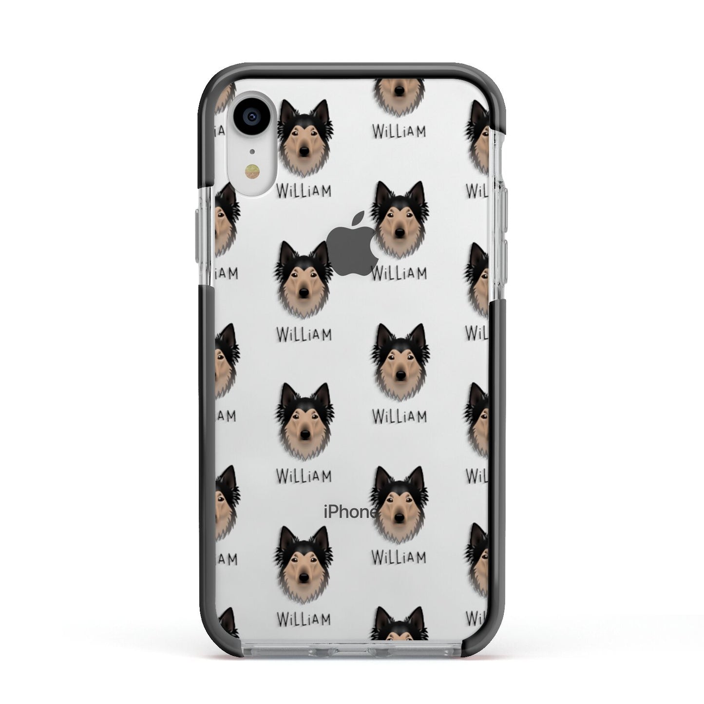 Shollie Icon with Name Apple iPhone XR Impact Case Black Edge on Silver Phone