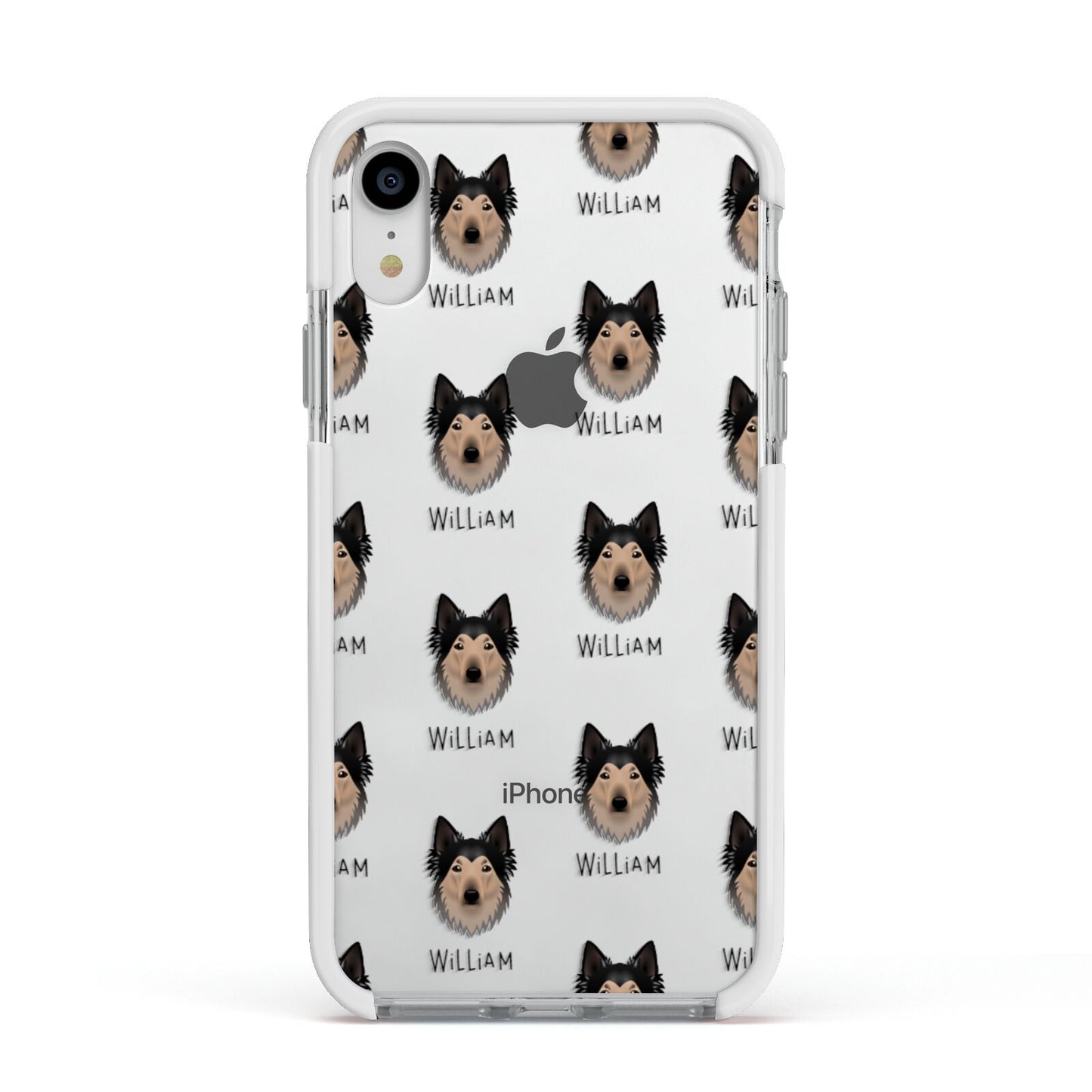 Shollie Icon with Name Apple iPhone XR Impact Case White Edge on Silver Phone