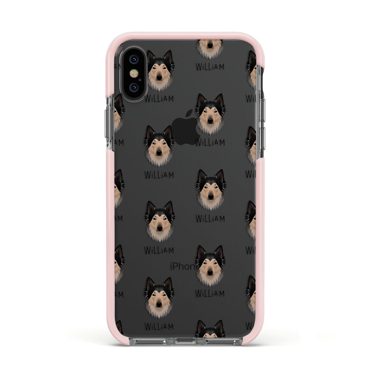 Shollie Icon with Name Apple iPhone Xs Impact Case Pink Edge on Black Phone