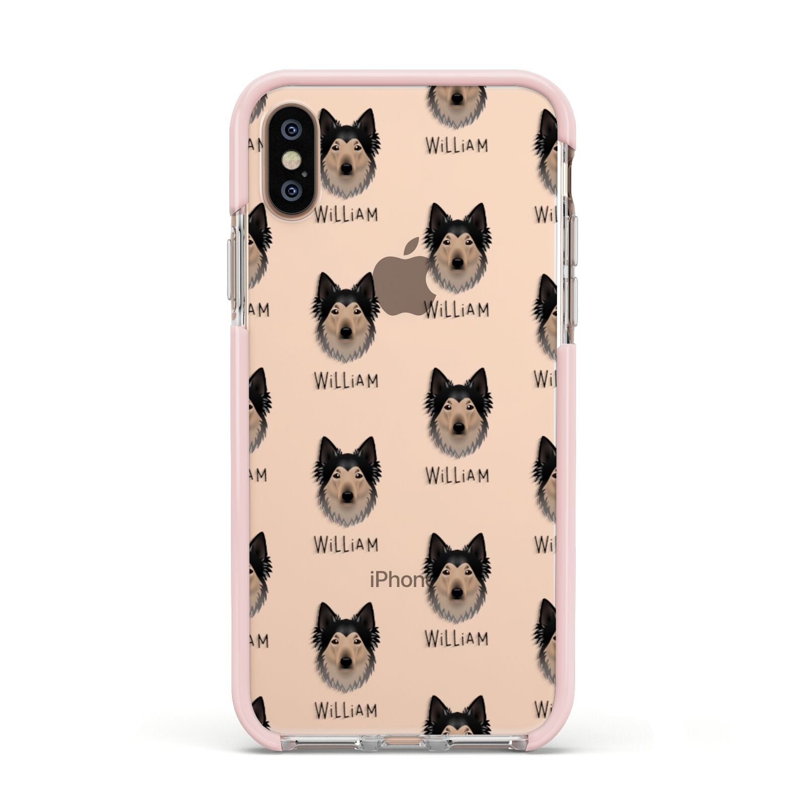 Shollie Icon with Name Apple iPhone Xs Impact Case Pink Edge on Gold Phone