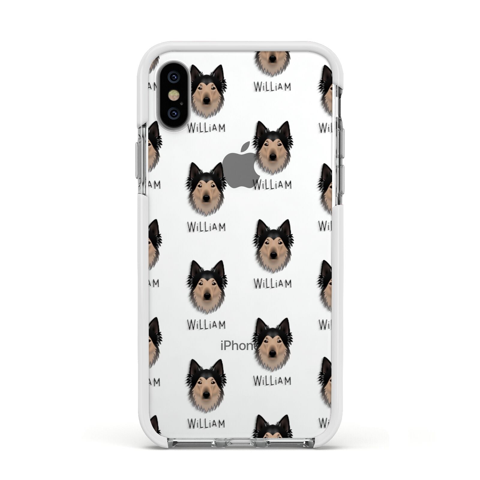 Shollie Icon with Name Apple iPhone Xs Impact Case White Edge on Silver Phone