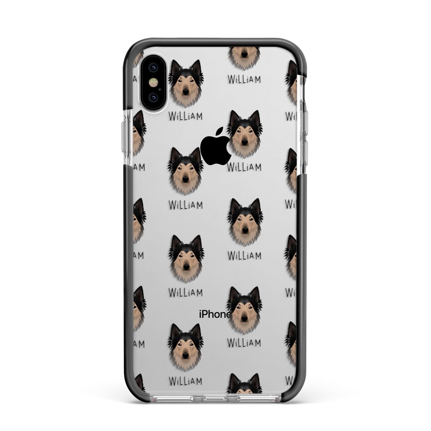 Shollie Icon with Name Apple iPhone Xs Max Impact Case Black Edge on Silver Phone