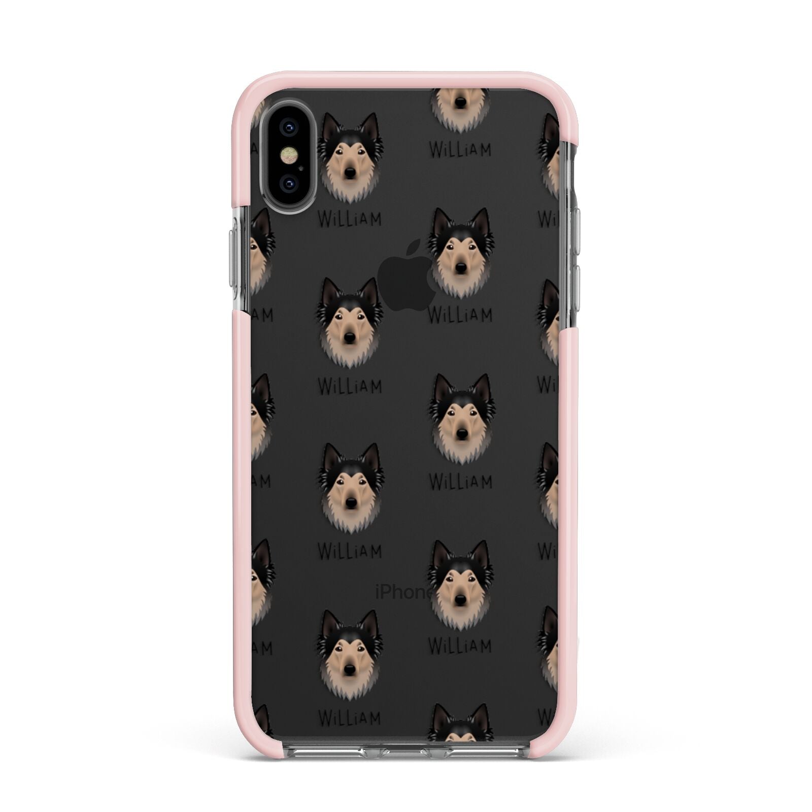 Shollie Icon with Name Apple iPhone Xs Max Impact Case Pink Edge on Black Phone