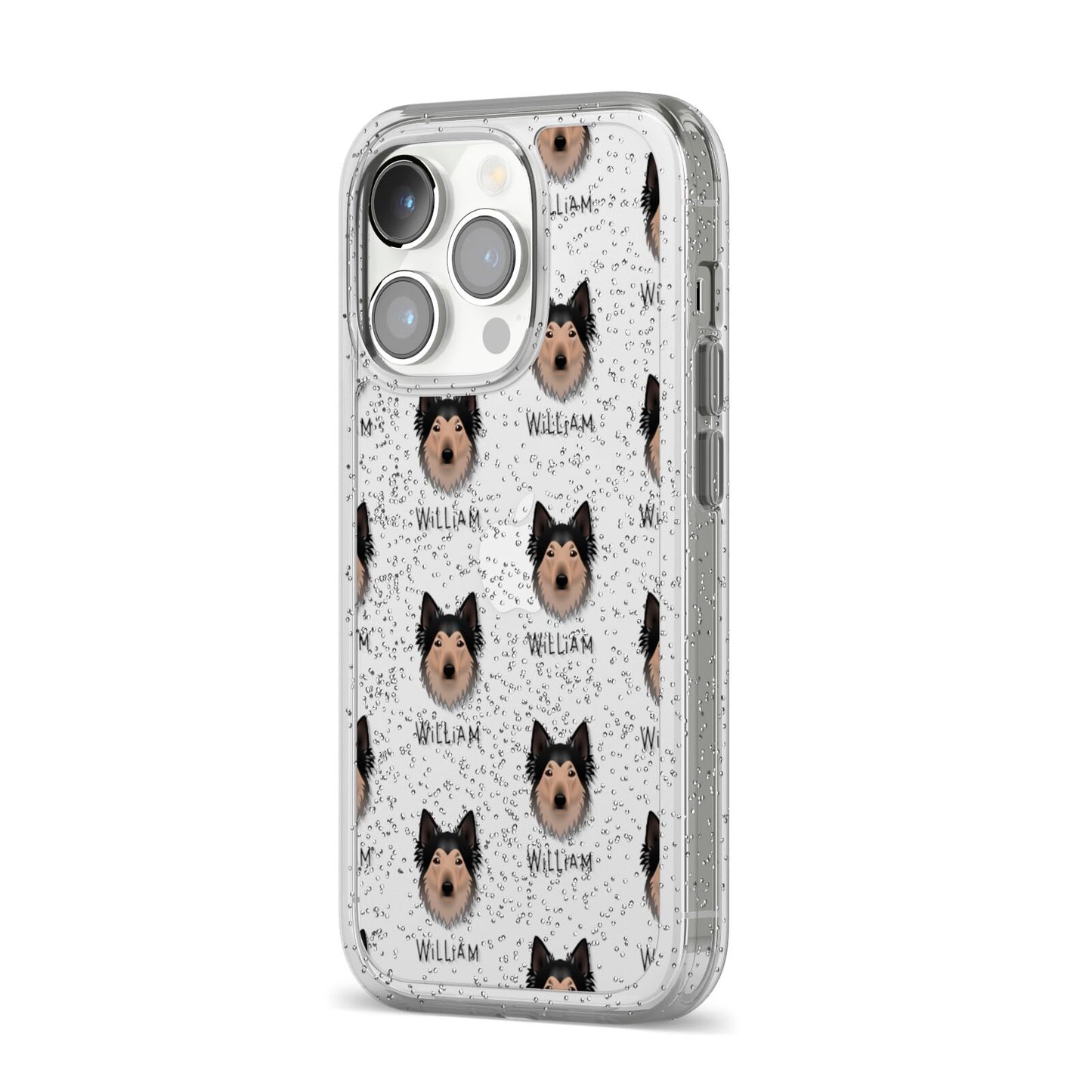 Shollie Icon with Name iPhone 14 Pro Glitter Tough Case Silver Angled Image
