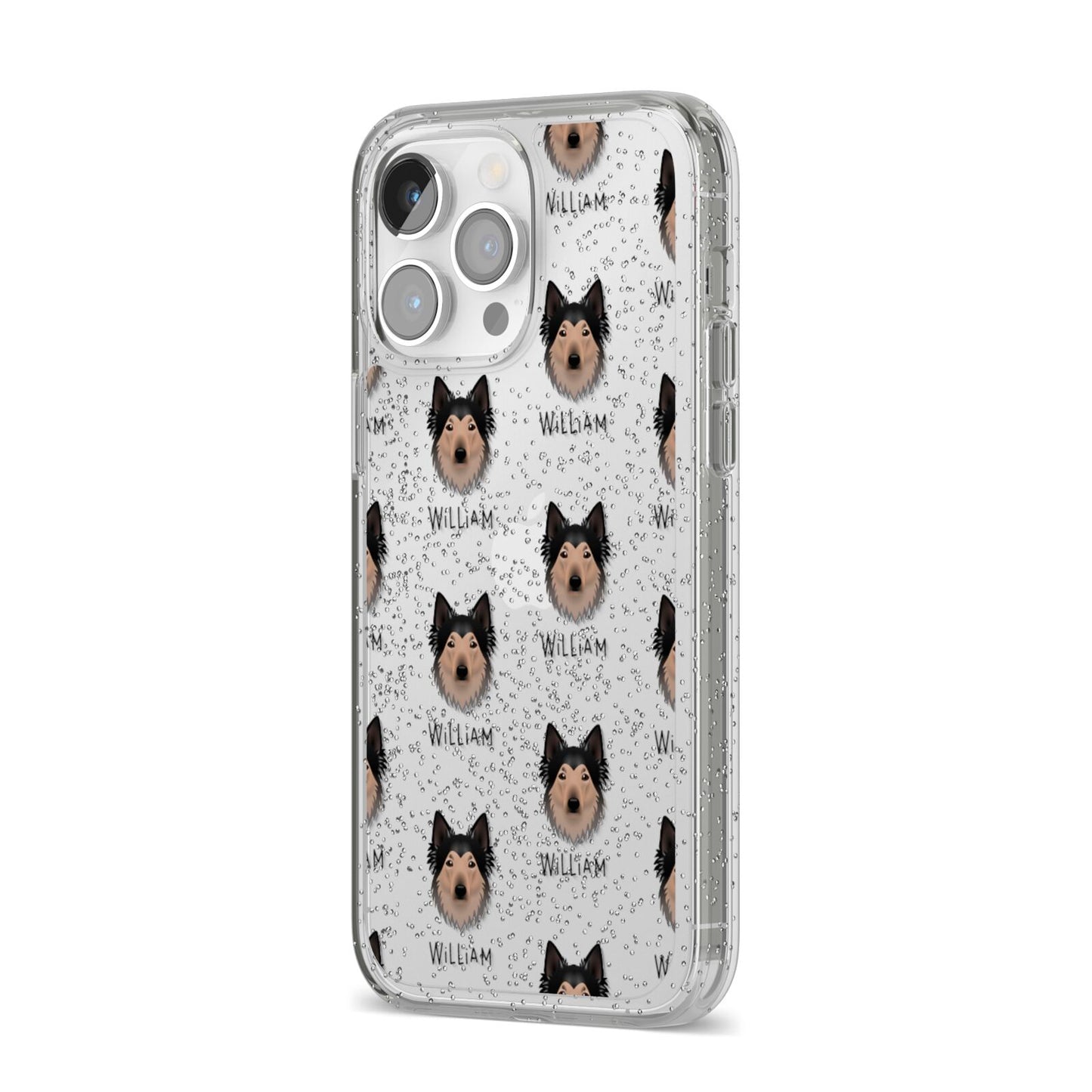 Shollie Icon with Name iPhone 14 Pro Max Glitter Tough Case Silver Angled Image
