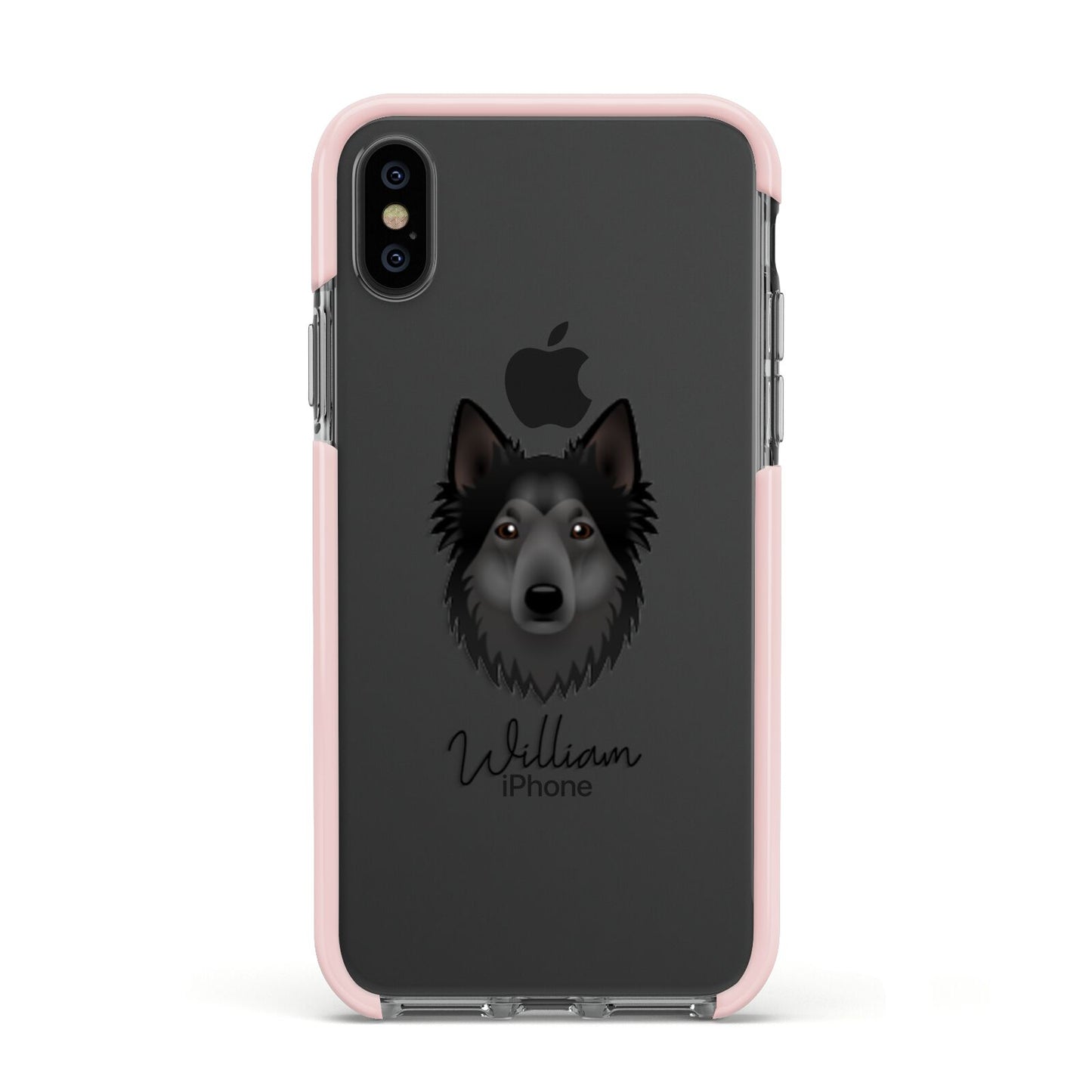 Shollie Personalised Apple iPhone Xs Impact Case Pink Edge on Black Phone