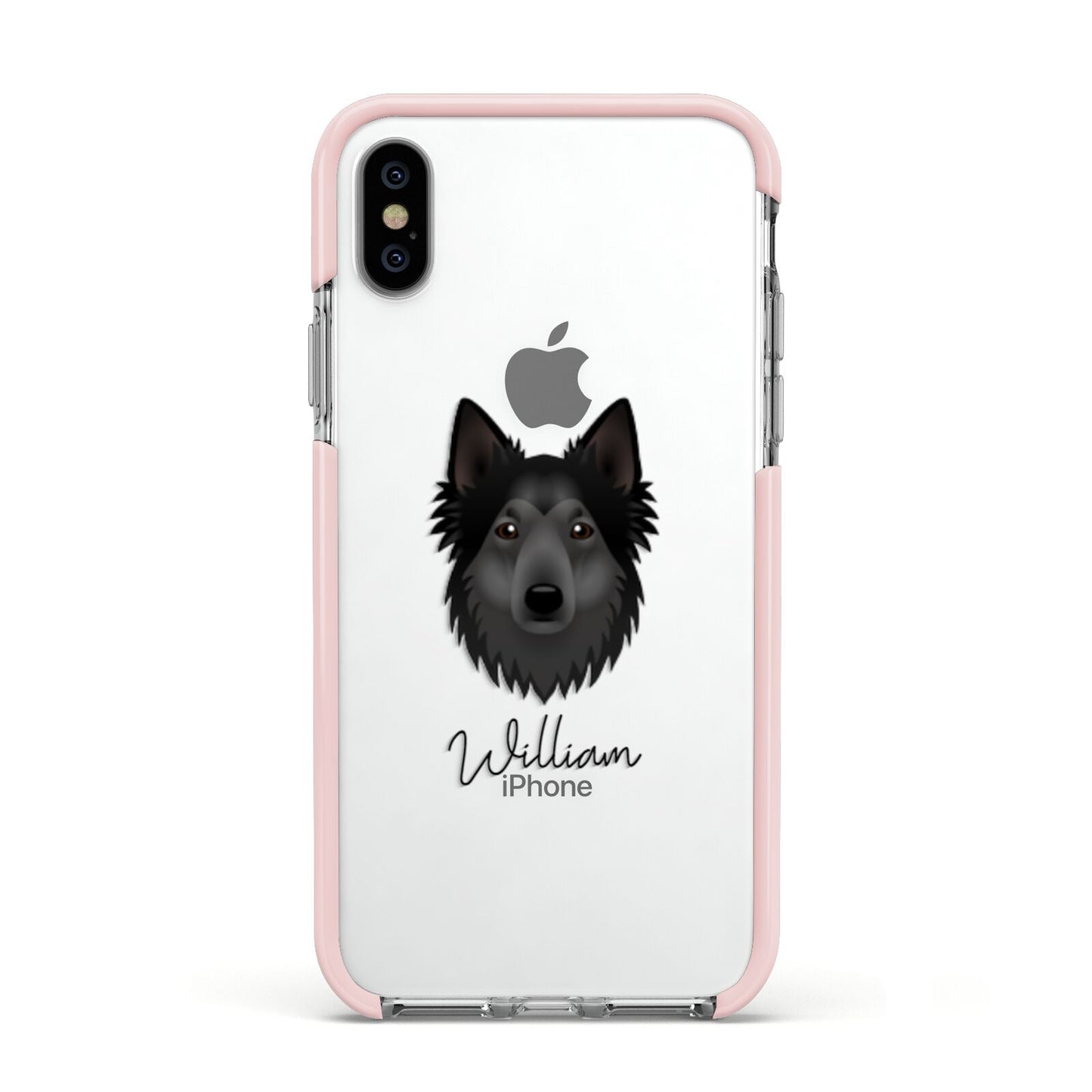 Shollie Personalised Apple iPhone Xs Impact Case Pink Edge on Silver Phone