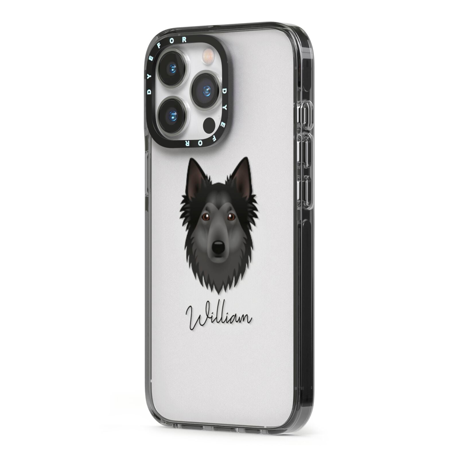 Shollie Personalised iPhone 13 Pro Black Impact Case Side Angle on Silver phone