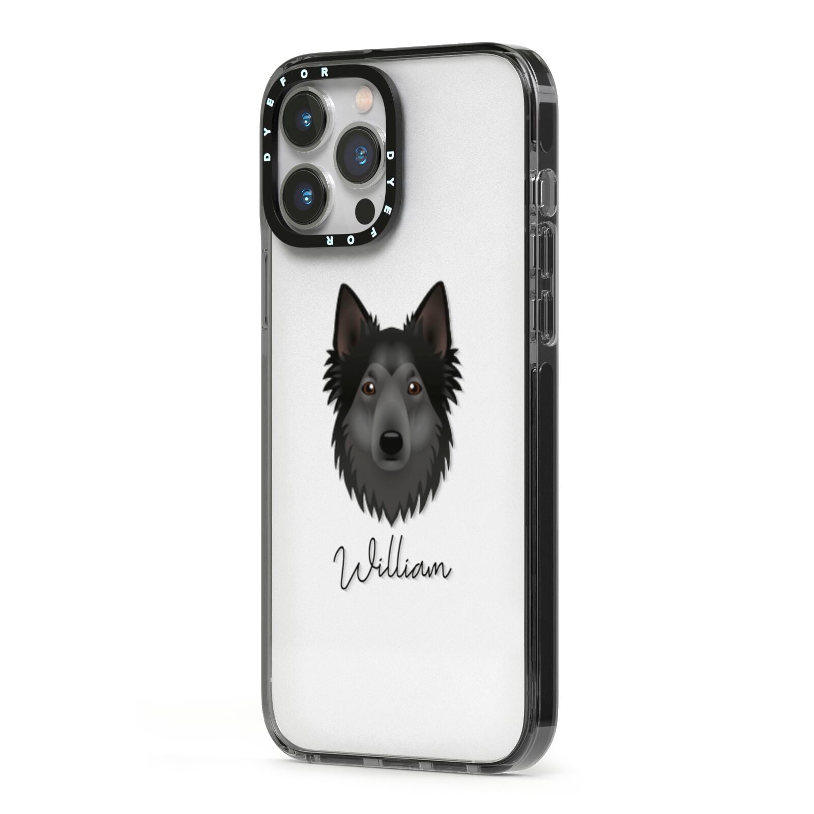 Shollie Personalised iPhone 13 Pro Max Black Impact Case Side Angle on Silver phone