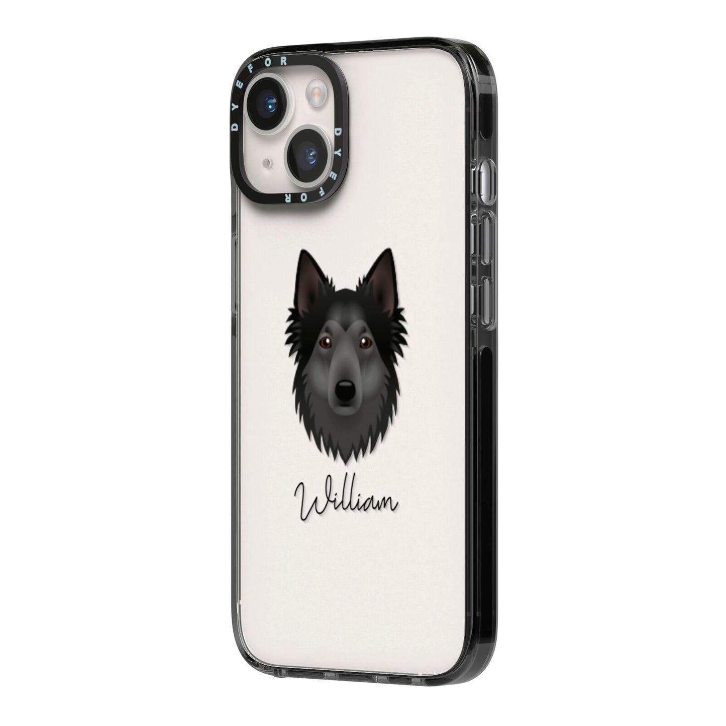 Shollie Personalised iPhone 14 Black Impact Case Side Angle on Silver phone