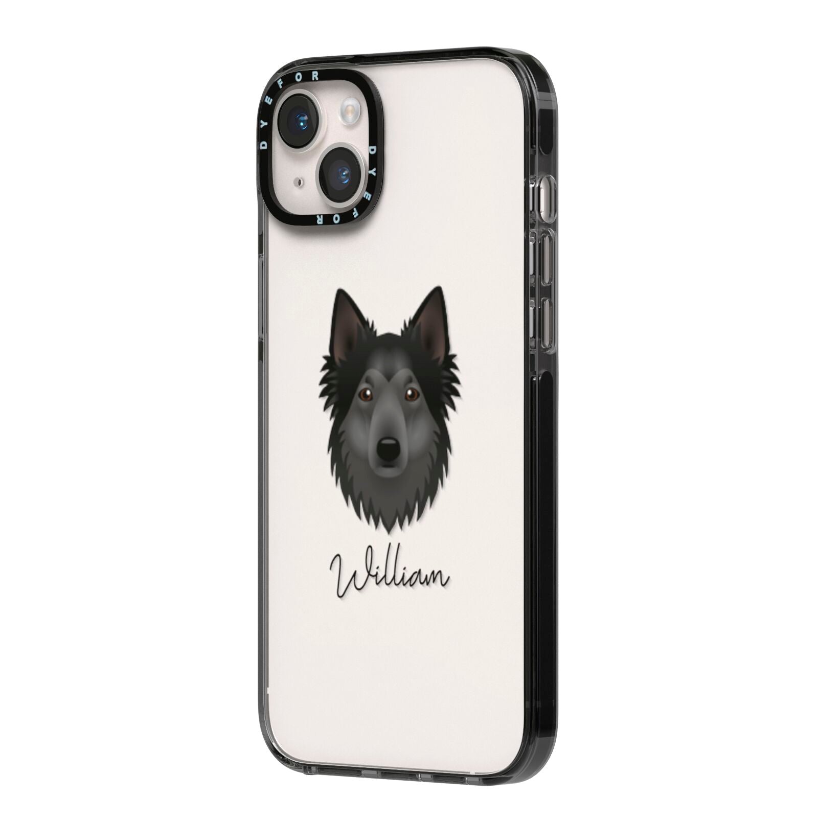 Shollie Personalised iPhone 14 Plus Black Impact Case Side Angle on Silver phone