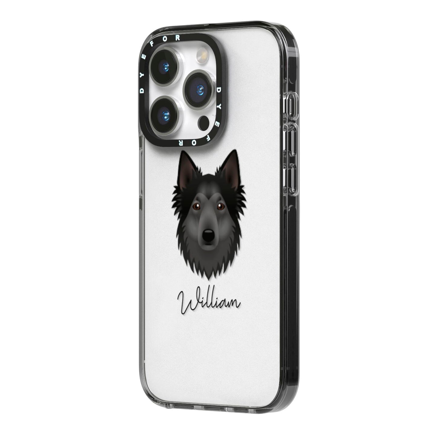 Shollie Personalised iPhone 14 Pro Black Impact Case Side Angle on Silver phone