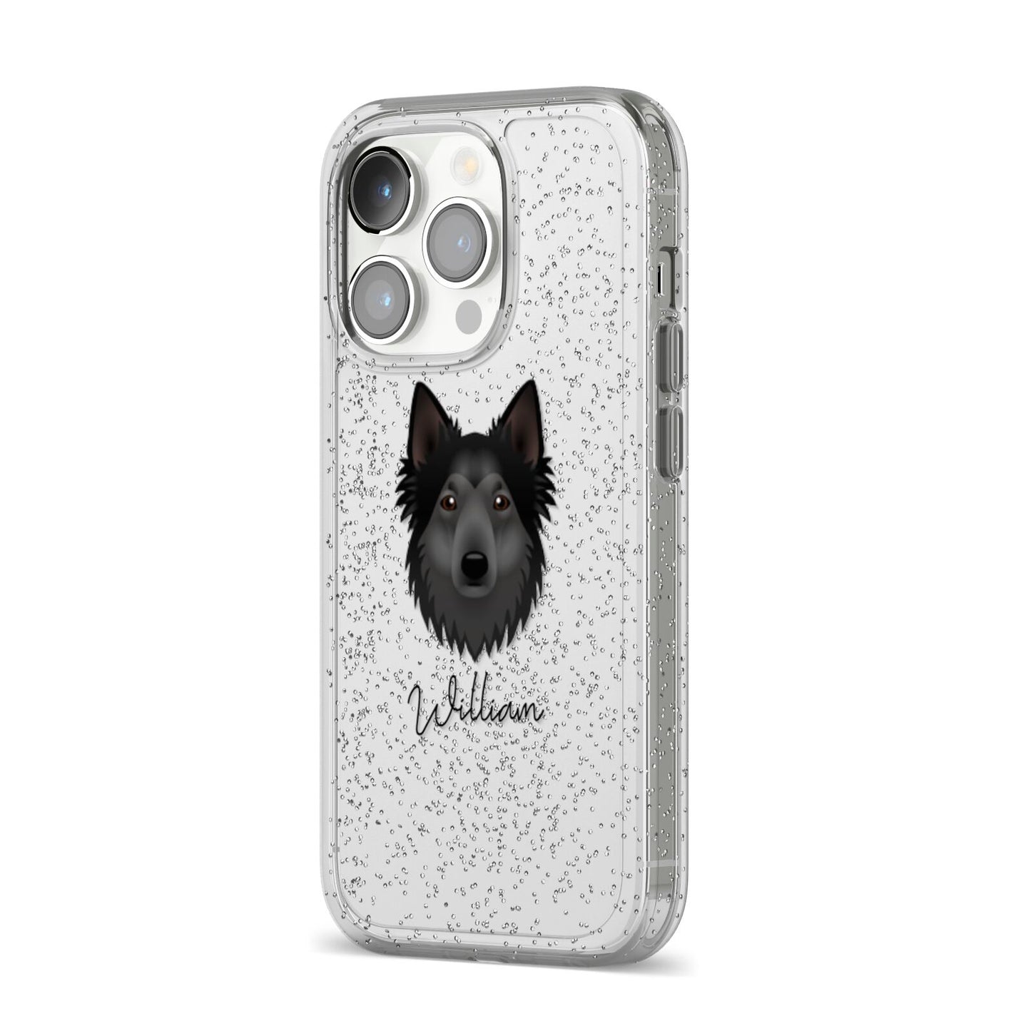 Shollie Personalised iPhone 14 Pro Glitter Tough Case Silver Angled Image