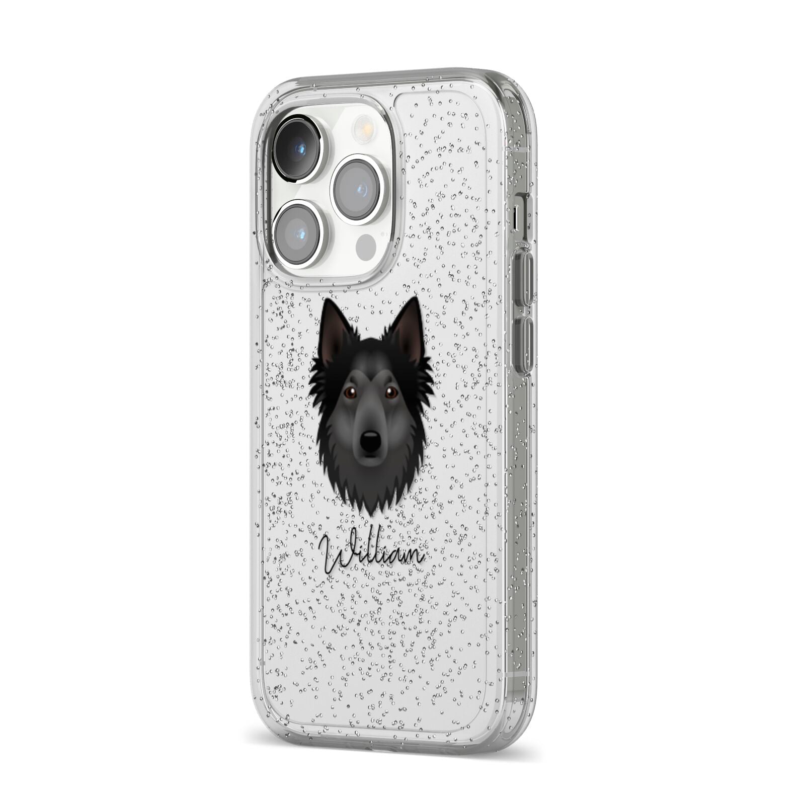 Shollie Personalised iPhone 14 Pro Glitter Tough Case Silver Angled Image