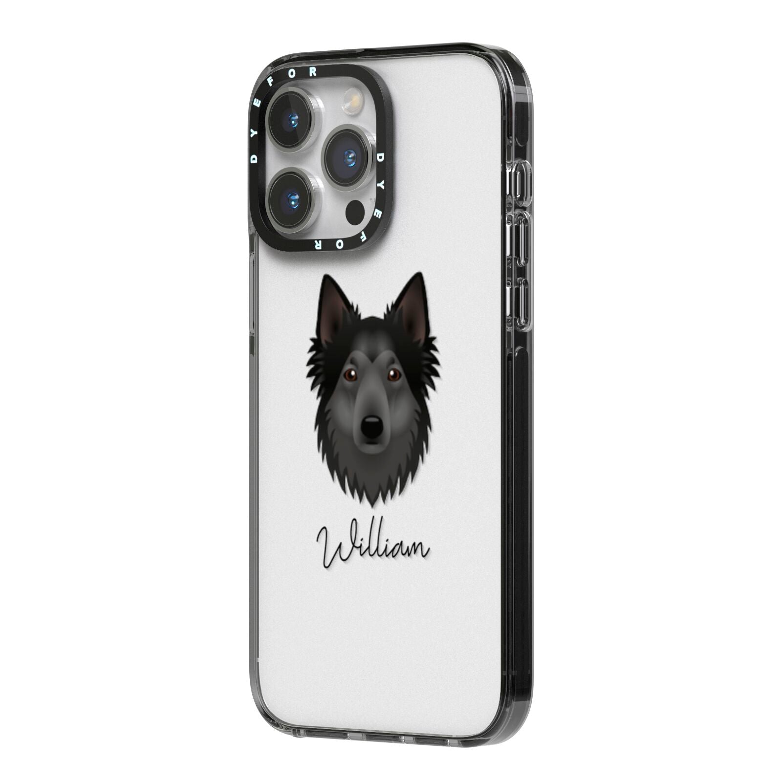 Shollie Personalised iPhone 14 Pro Max Black Impact Case Side Angle on Silver phone