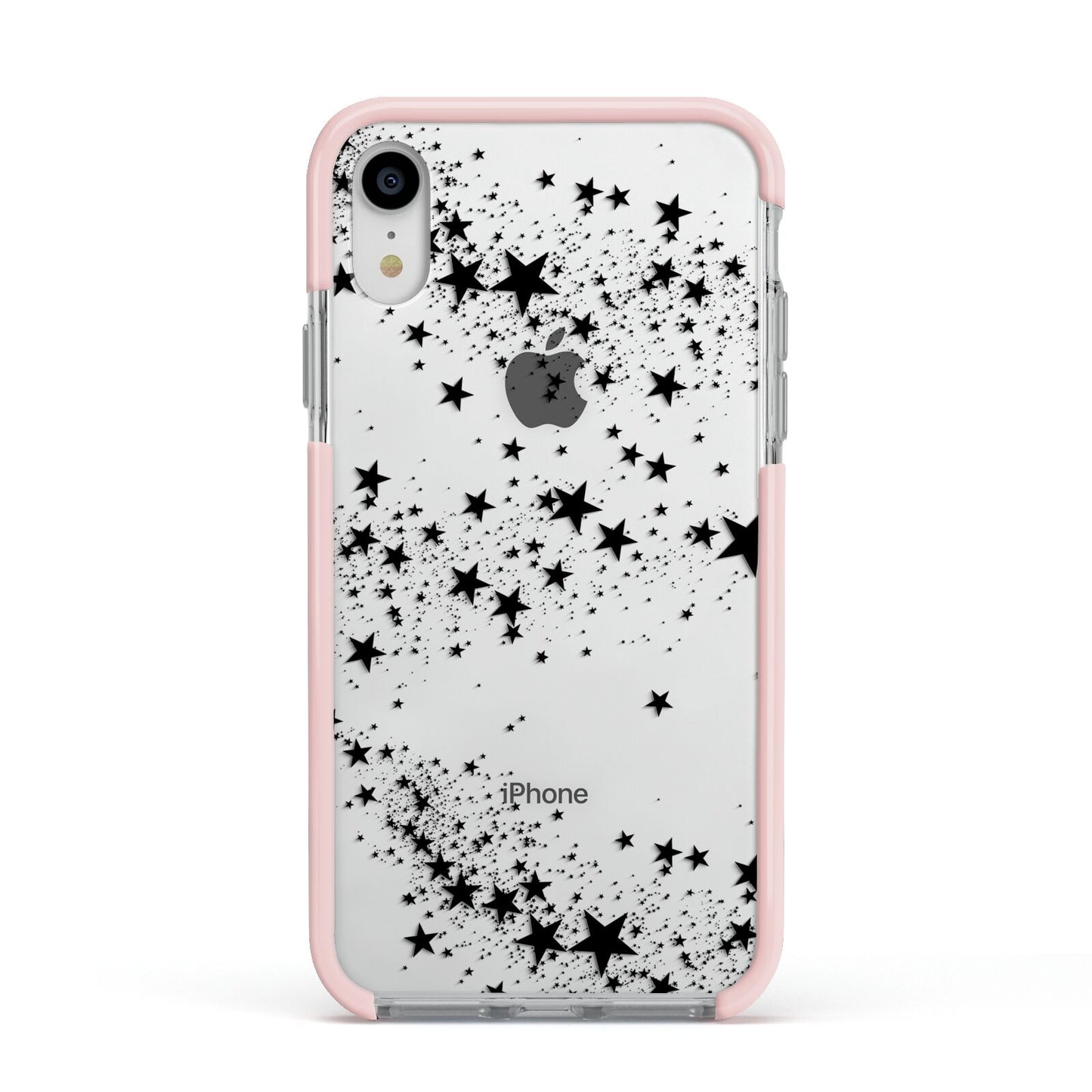 Shooting Stars Apple iPhone XR Impact Case Pink Edge on Silver Phone
