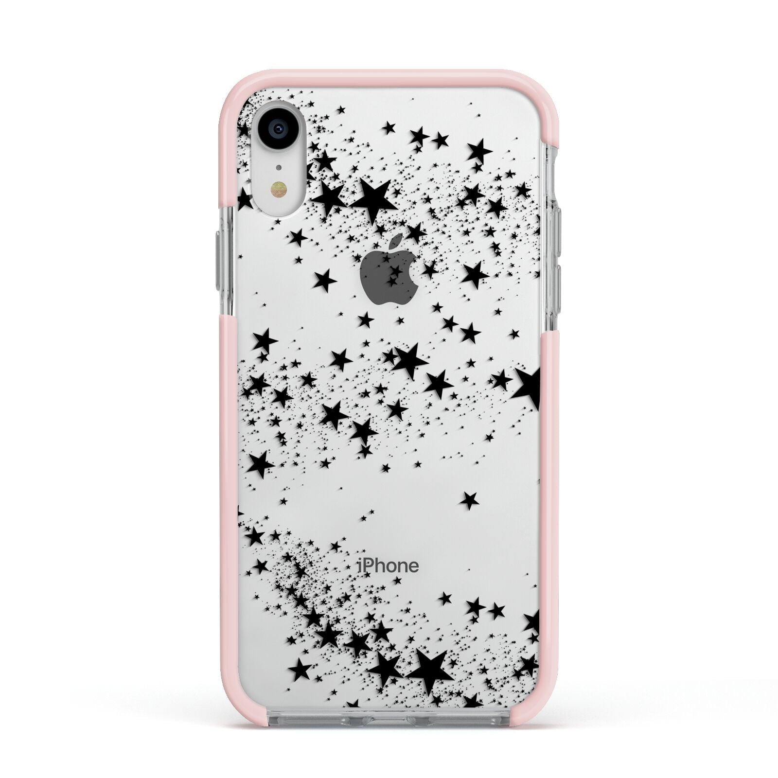 Shooting Stars Apple iPhone XR Impact Case Pink Edge on Silver Phone