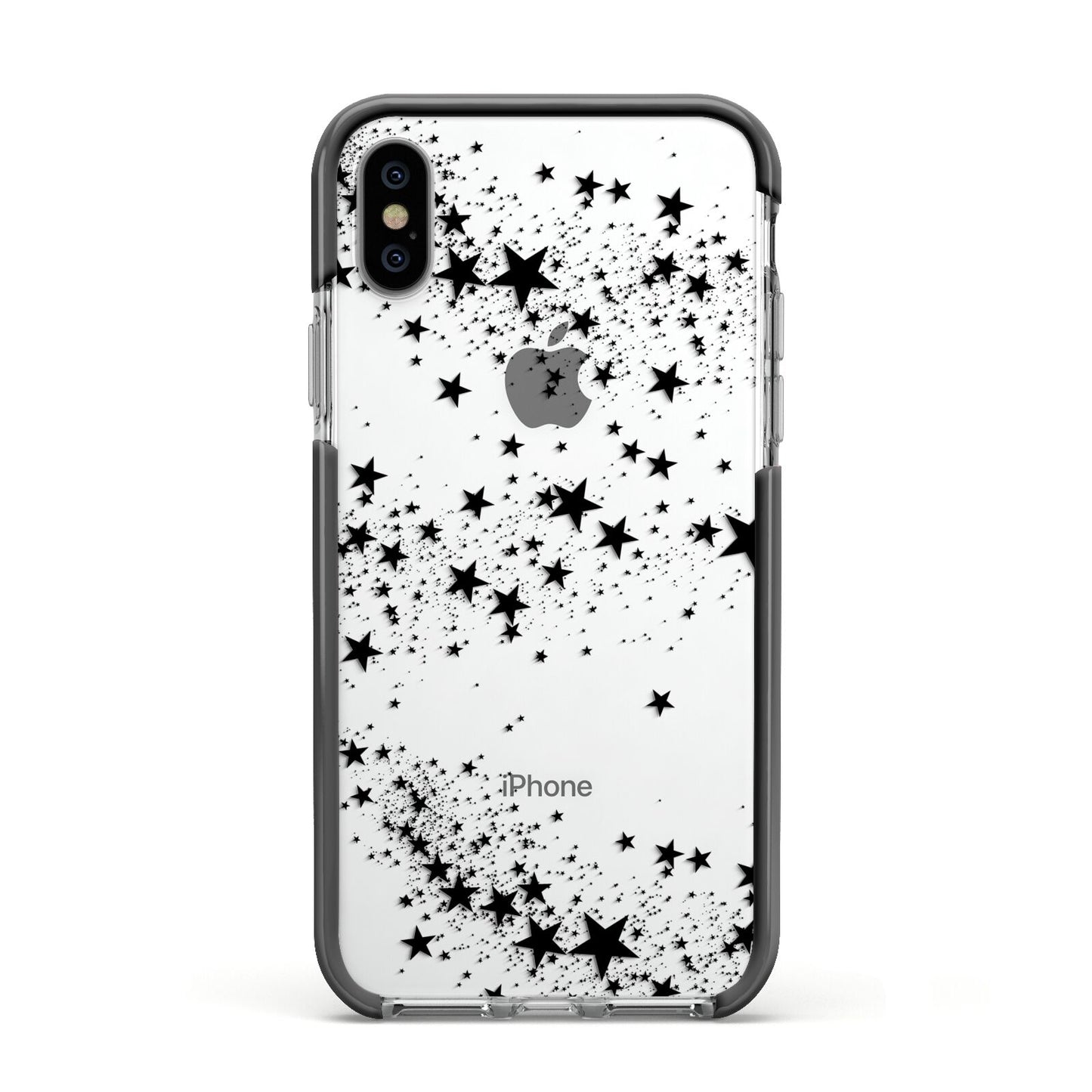Shooting Stars Apple iPhone Xs Impact Case Black Edge on Silver Phone
