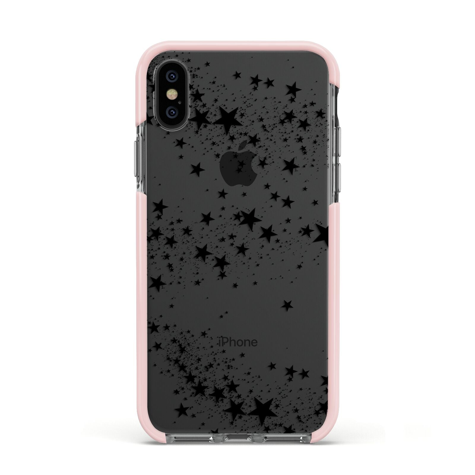 Shooting Stars Apple iPhone Xs Impact Case Pink Edge on Black Phone