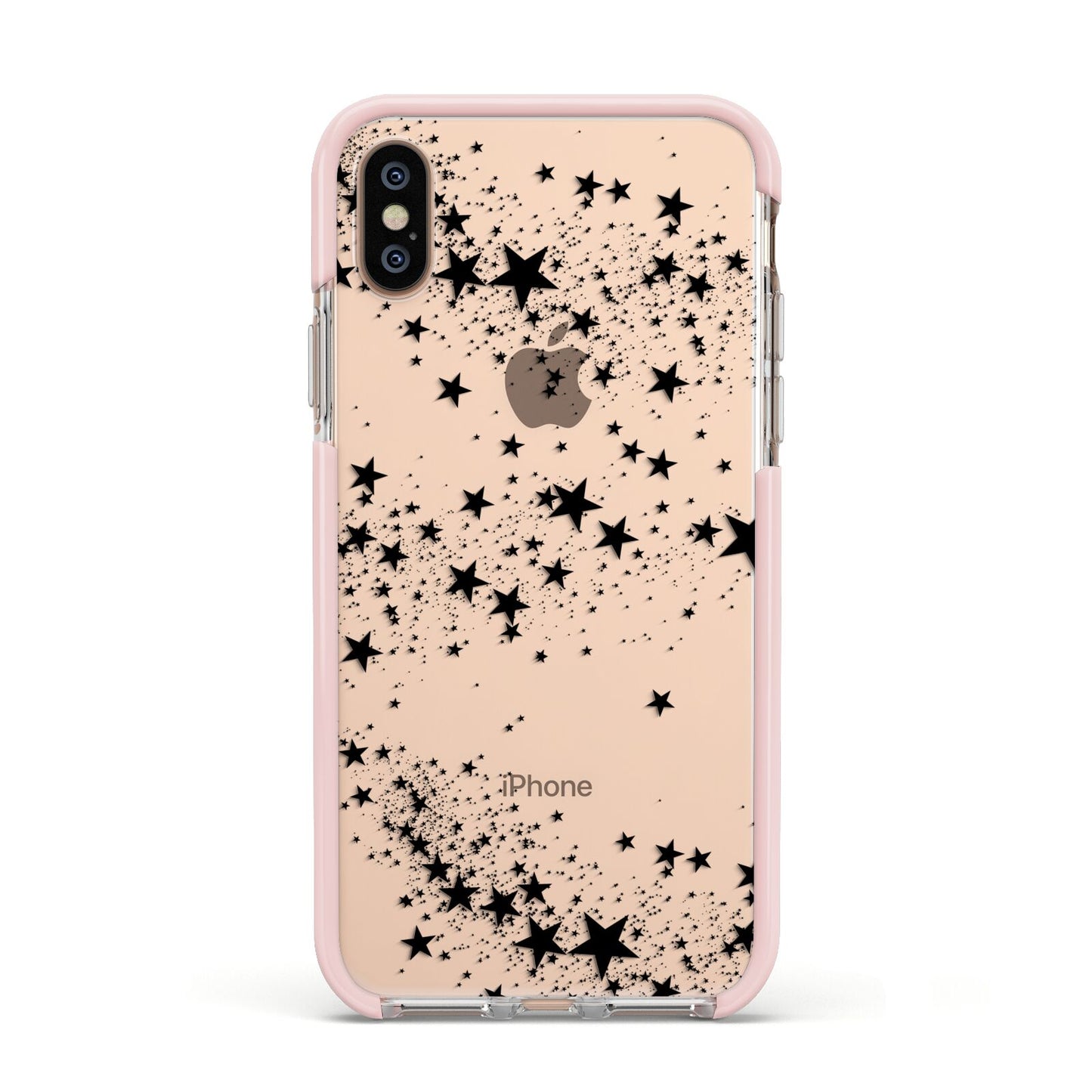 Shooting Stars Apple iPhone Xs Impact Case Pink Edge on Gold Phone