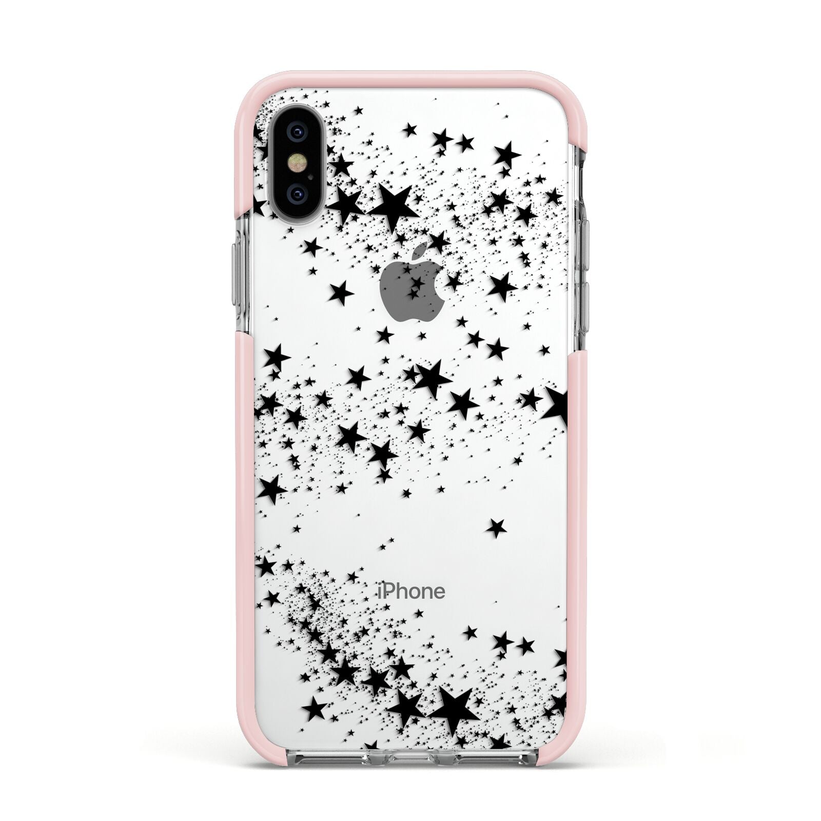 Shooting Stars Apple iPhone Xs Impact Case Pink Edge on Silver Phone