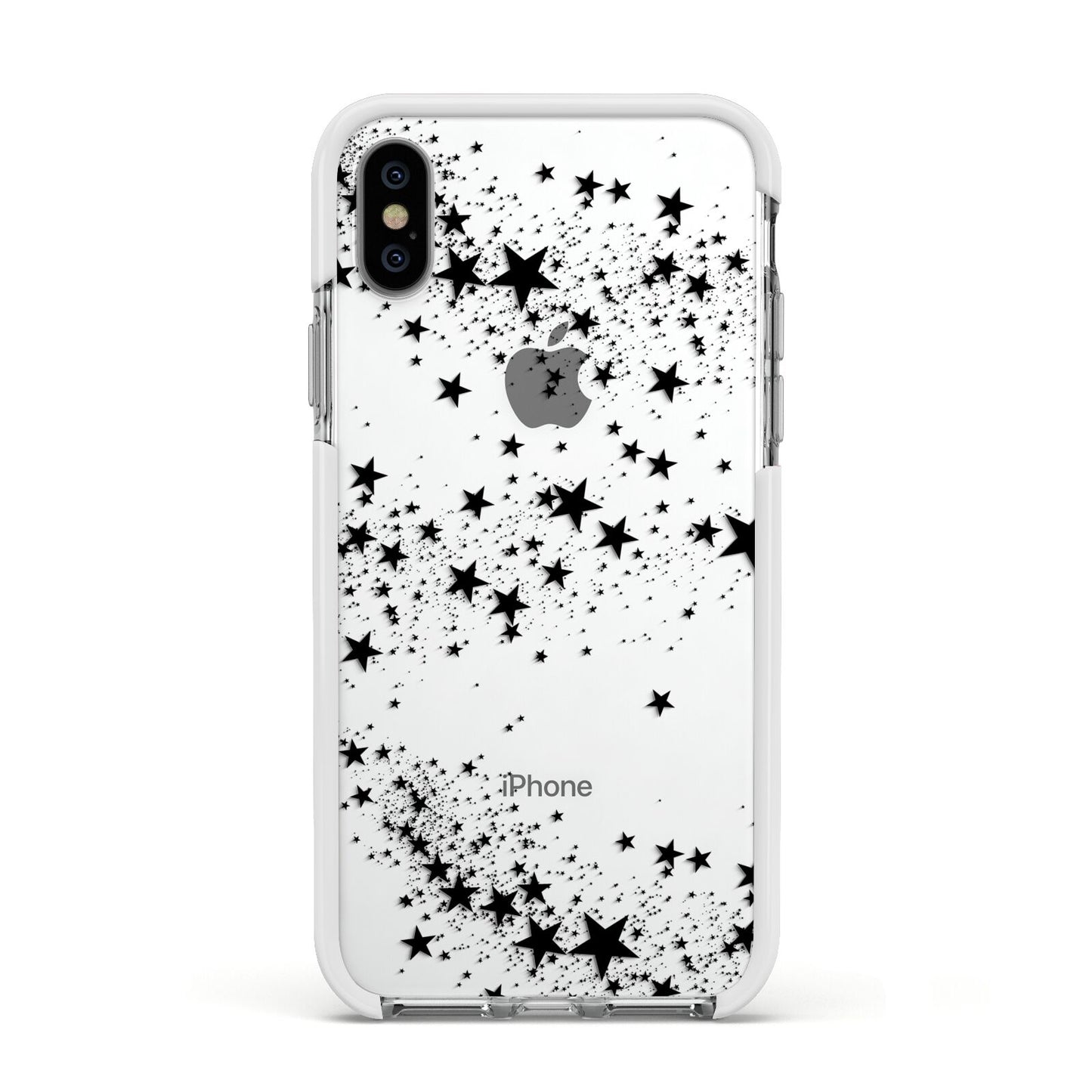 Shooting Stars Apple iPhone Xs Impact Case White Edge on Silver Phone