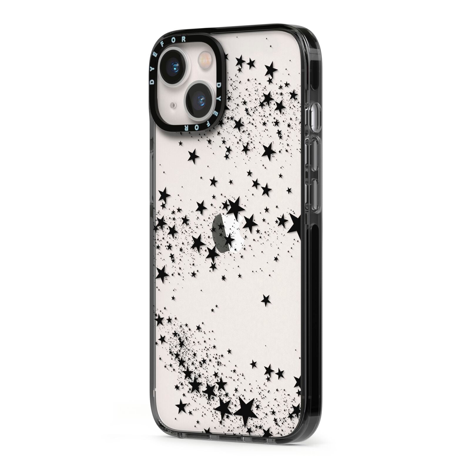 Shooting Stars iPhone 13 Black Impact Case Side Angle on Silver phone
