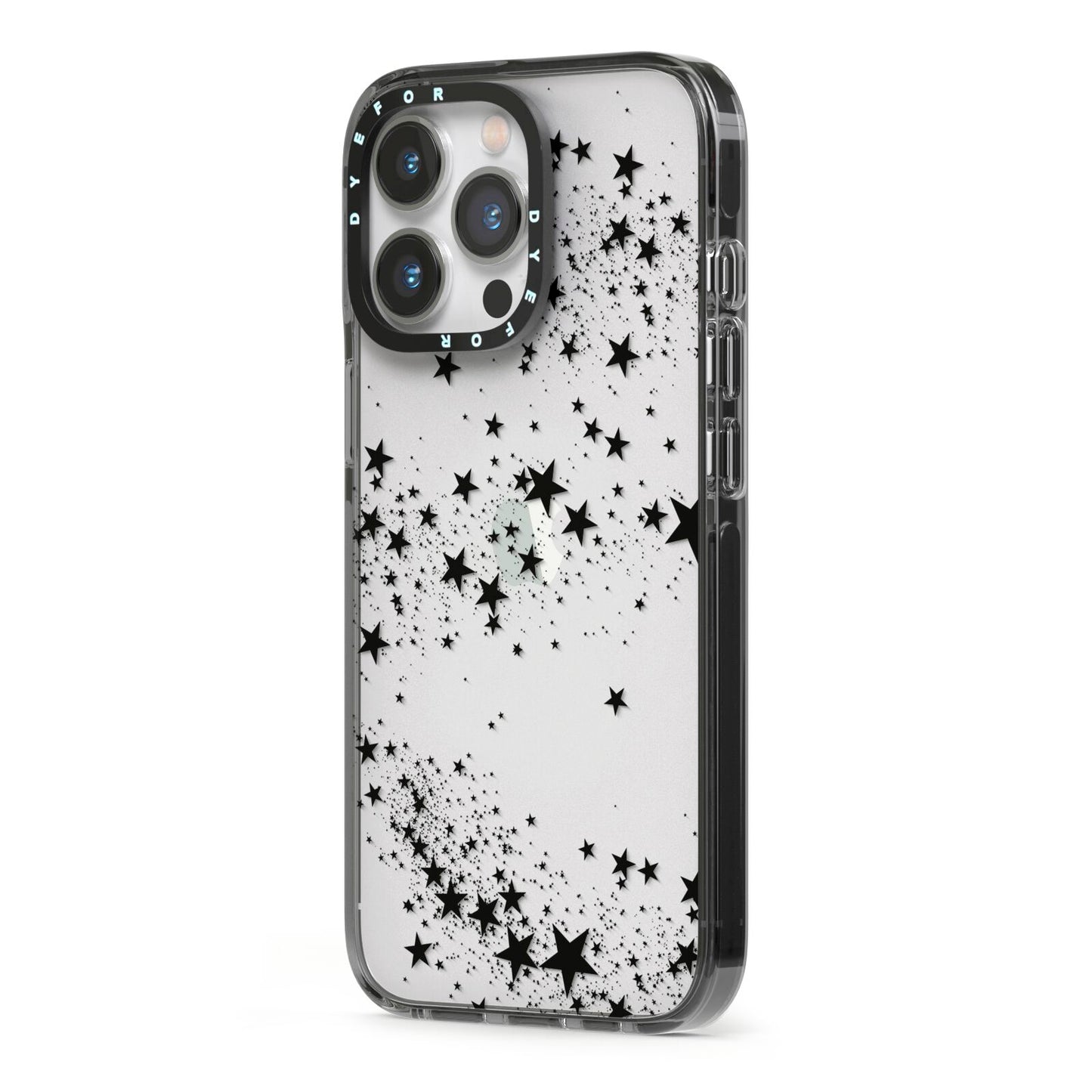 Shooting Stars iPhone 13 Pro Black Impact Case Side Angle on Silver phone