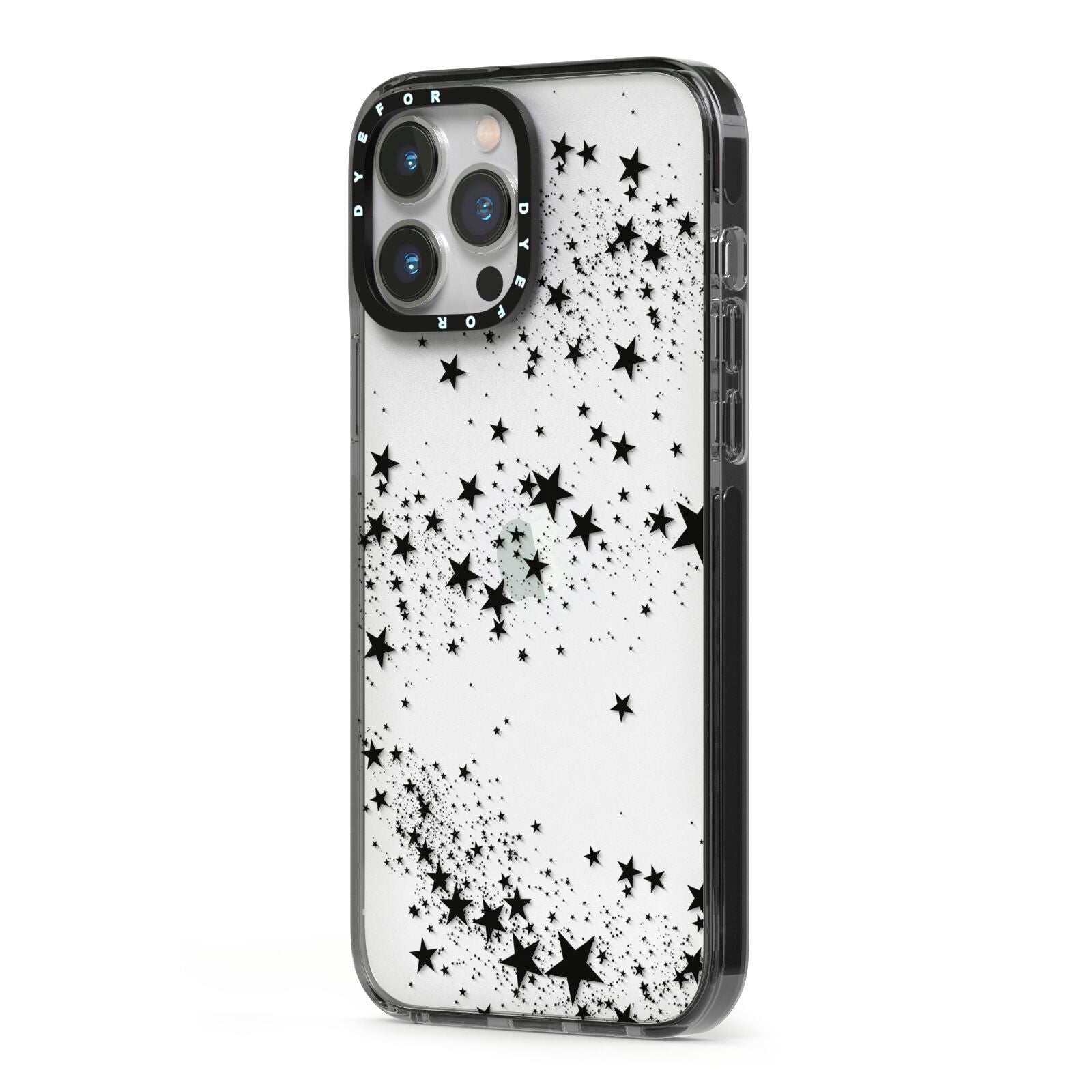 Shooting Stars iPhone 13 Pro Max Black Impact Case Side Angle on Silver phone