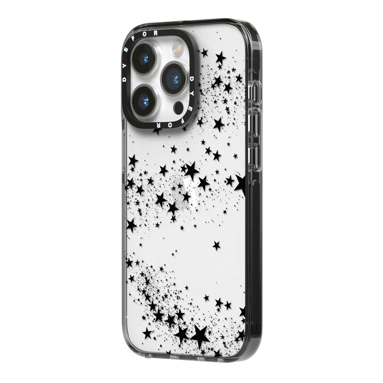 Shooting Stars iPhone 14 Pro Black Impact Case Side Angle on Silver phone
