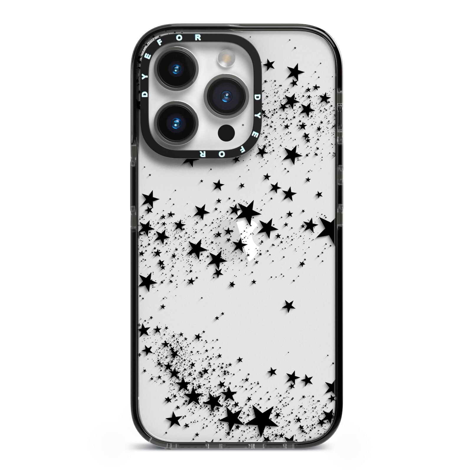 Shooting Stars iPhone 14 Pro Black Impact Case on Silver phone
