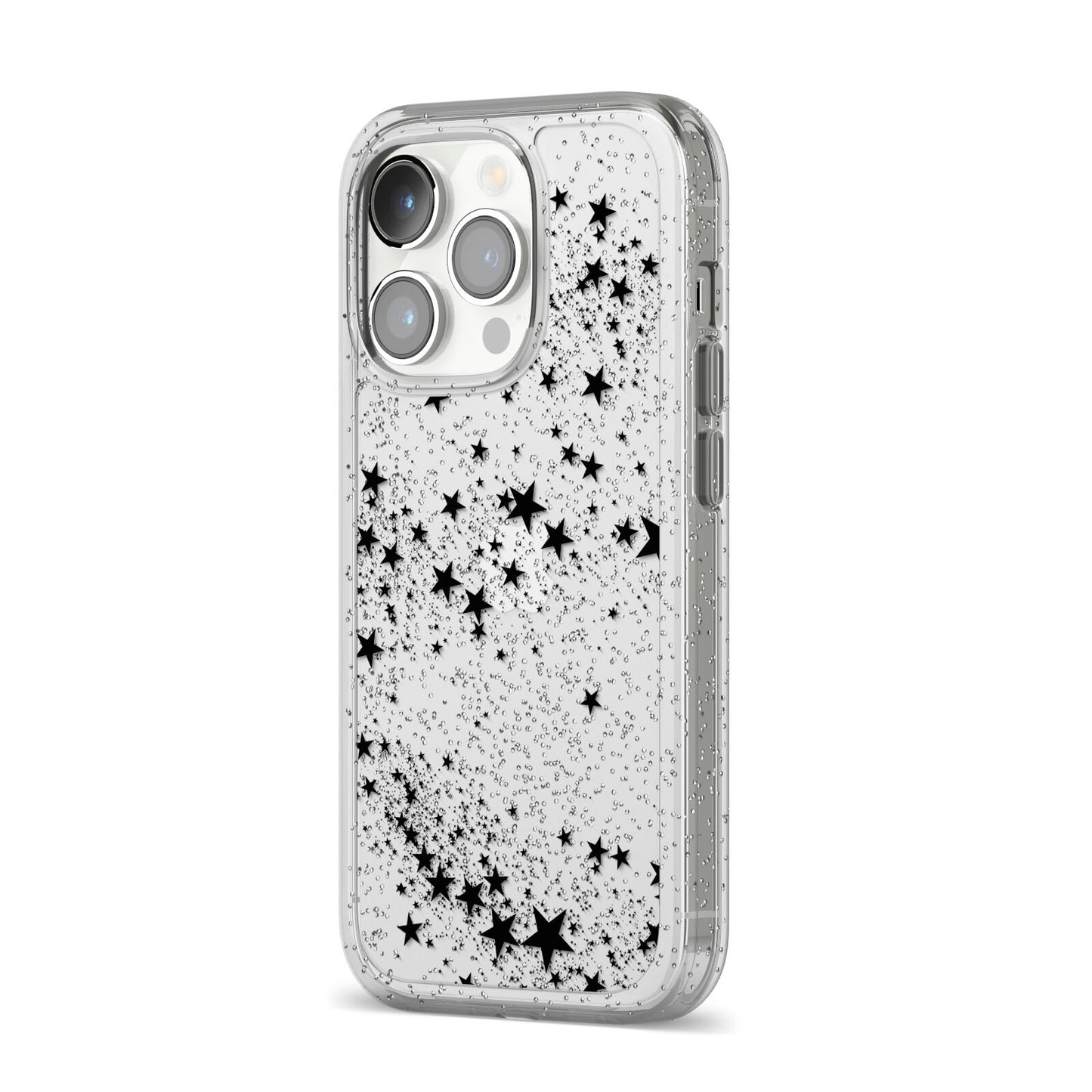 Shooting Stars iPhone 14 Pro Glitter Tough Case Silver Angled Image