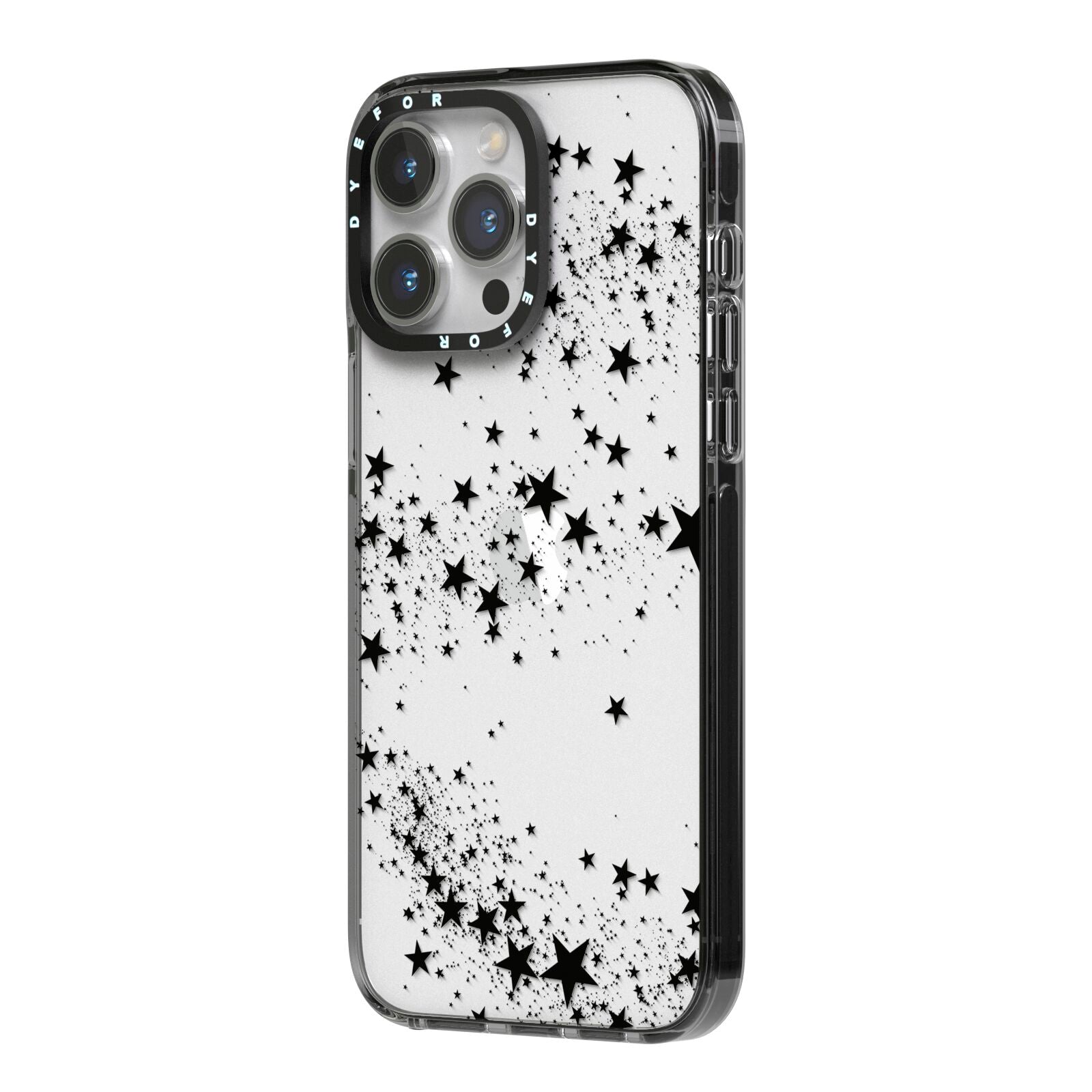 Shooting Stars iPhone 14 Pro Max Black Impact Case Side Angle on Silver phone