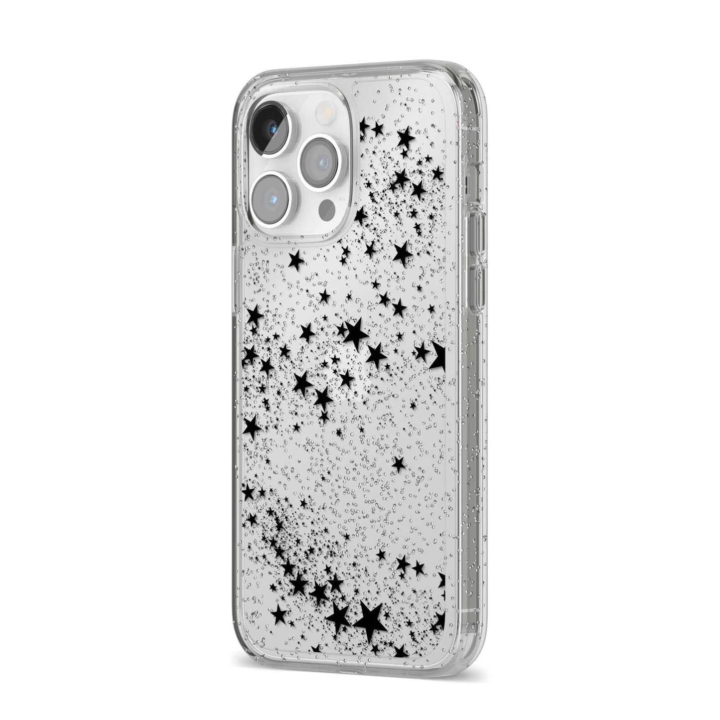 Shooting Stars iPhone 14 Pro Max Glitter Tough Case Silver Angled Image