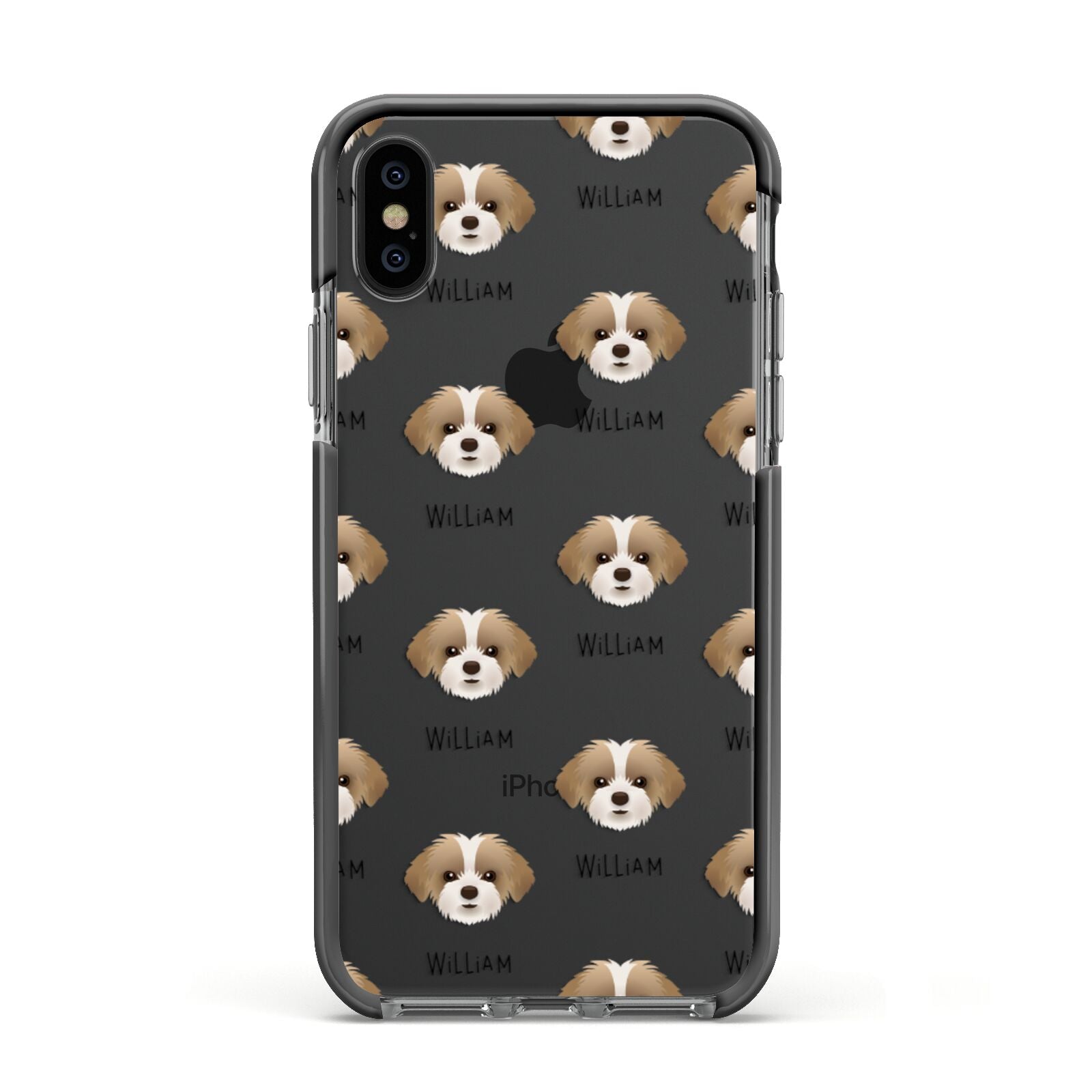Shorkie Icon with Name Apple iPhone Xs Impact Case Black Edge on Black Phone