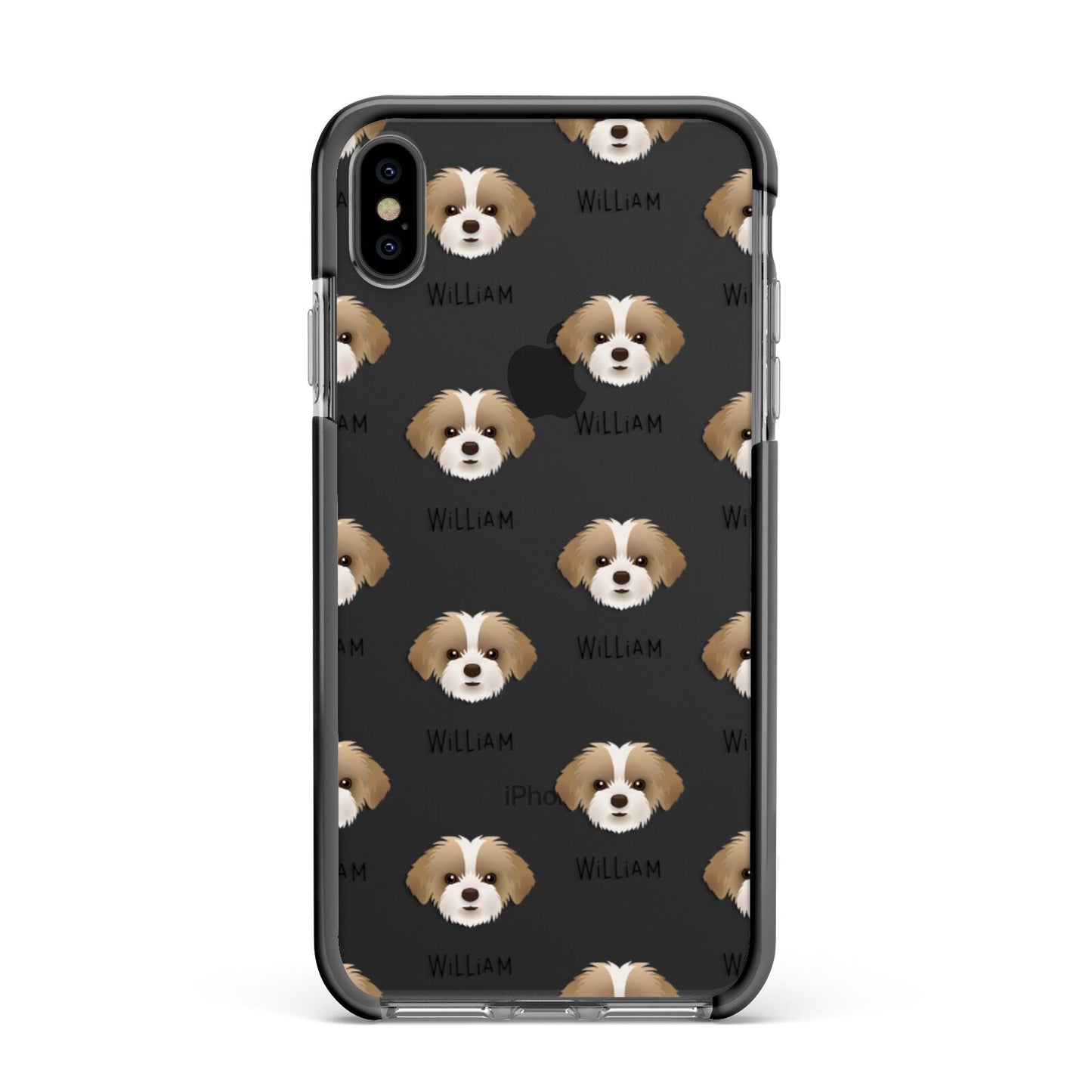Shorkie Icon with Name Apple iPhone Xs Max Impact Case Black Edge on Black Phone