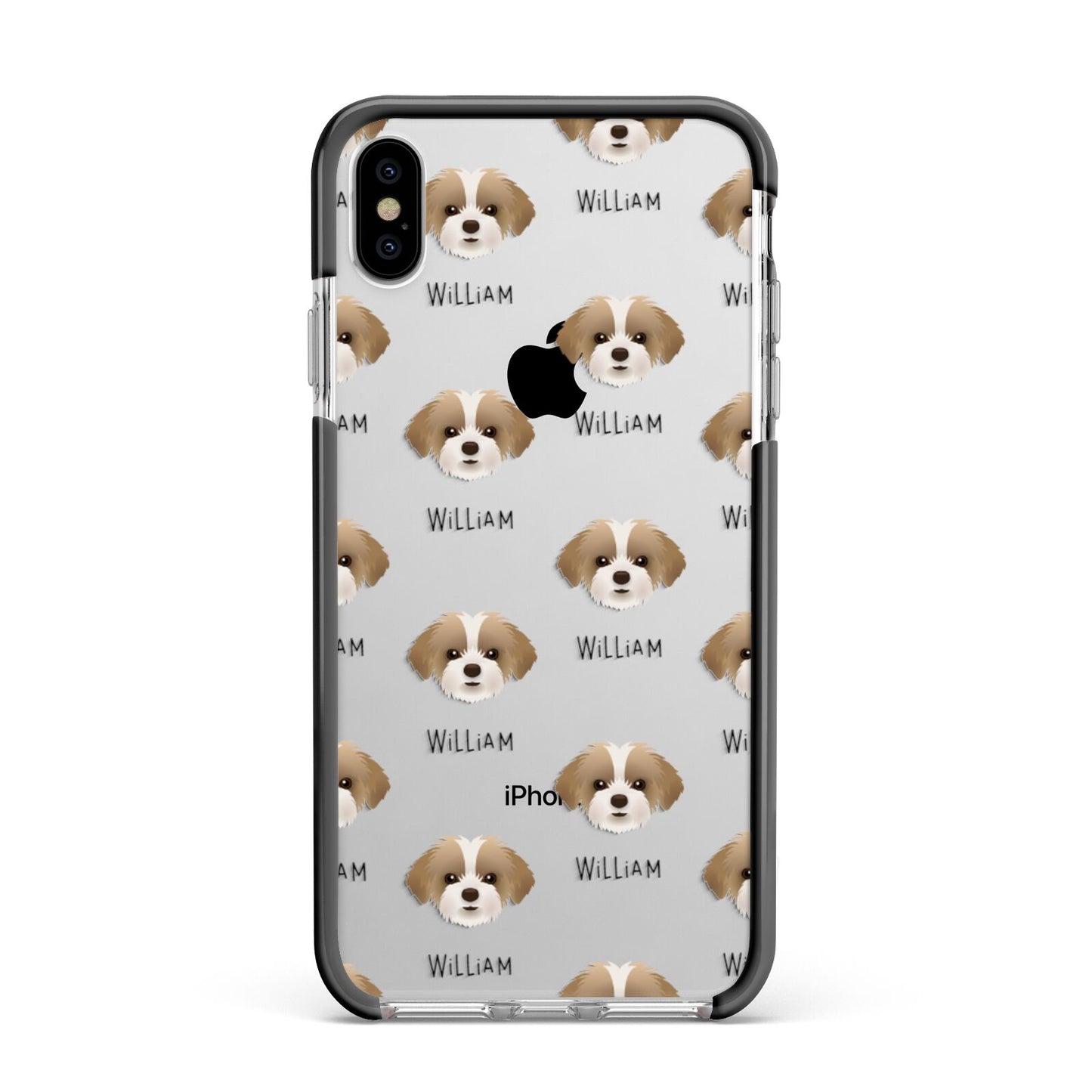 Shorkie Icon with Name Apple iPhone Xs Max Impact Case Black Edge on Silver Phone