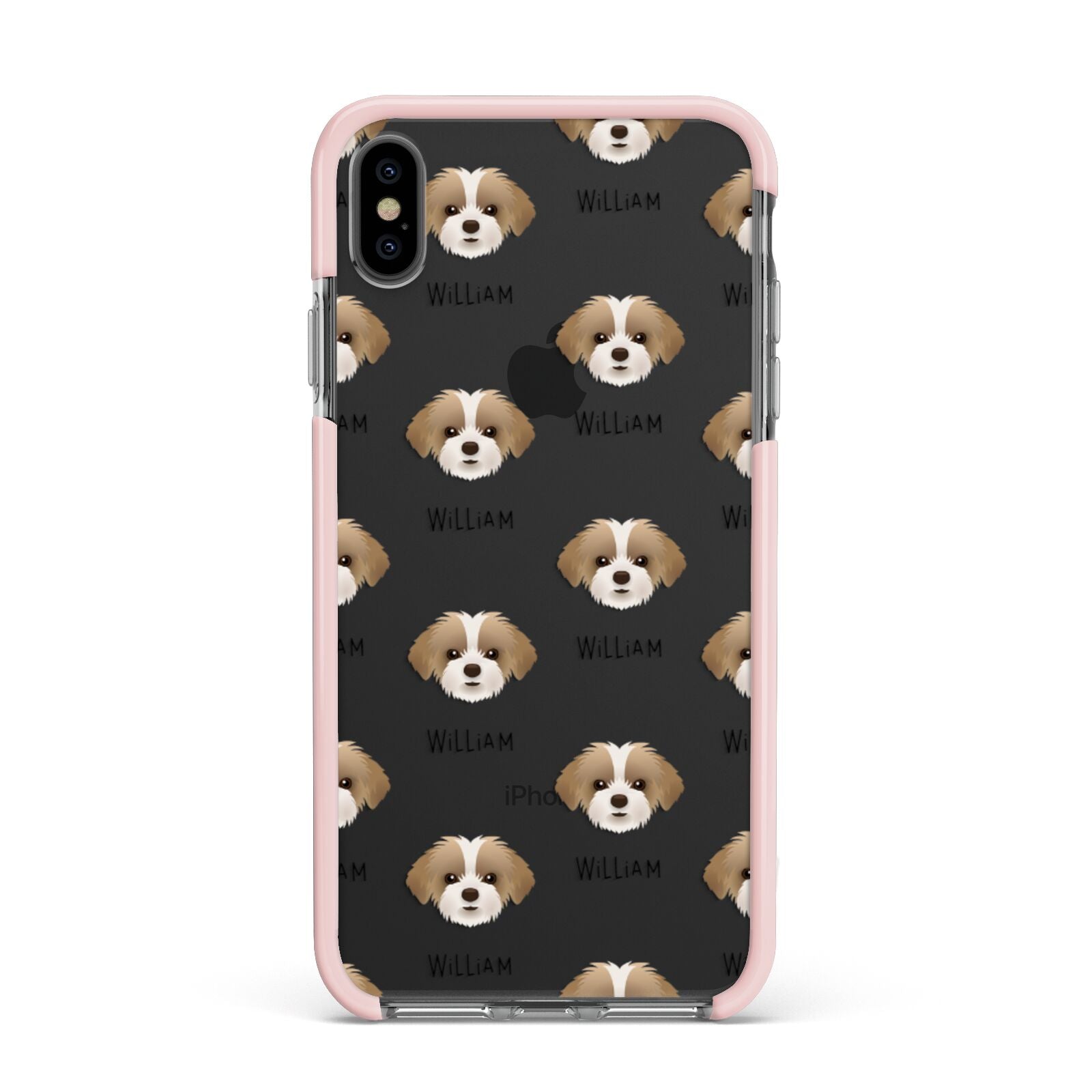 Shorkie Icon with Name Apple iPhone Xs Max Impact Case Pink Edge on Black Phone