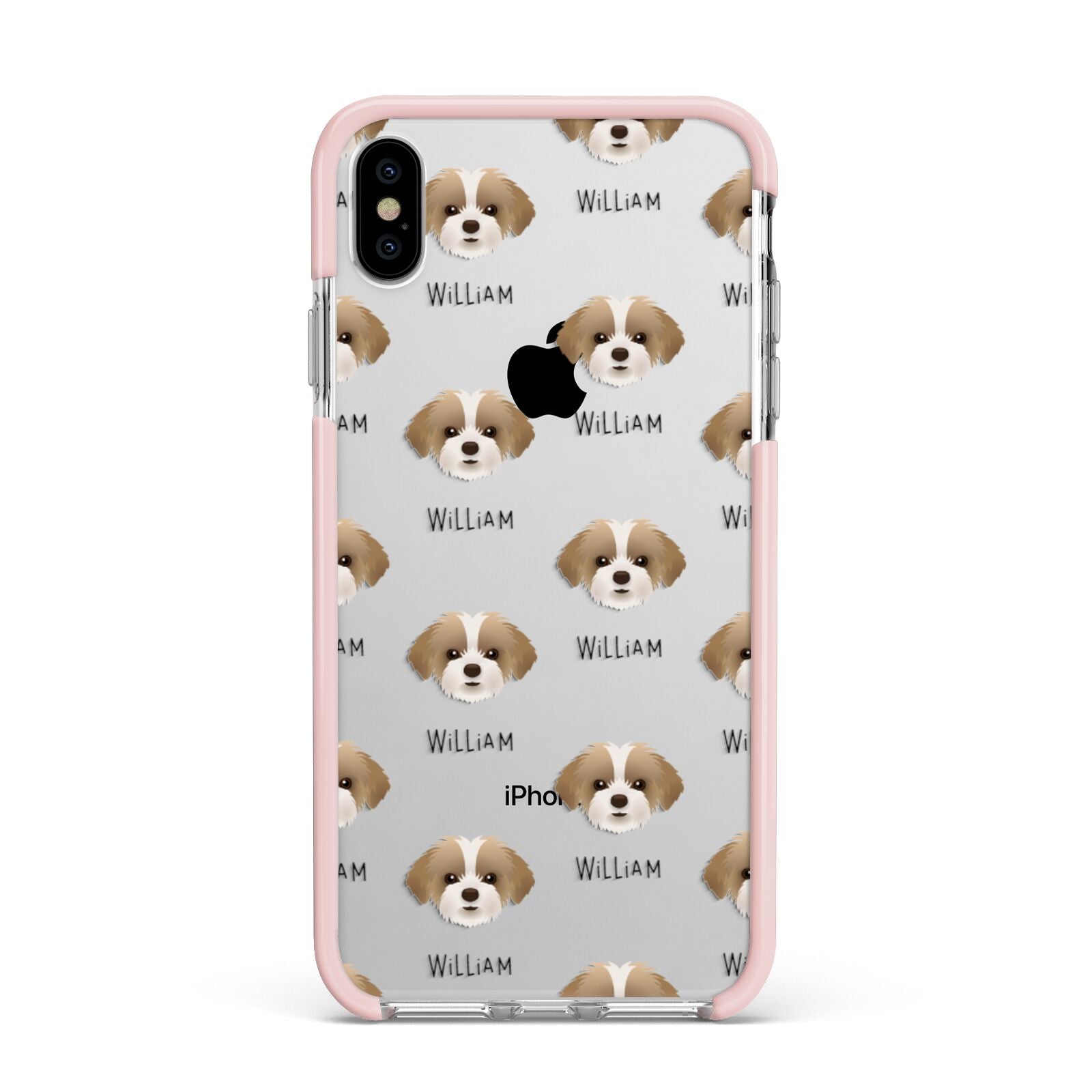 Shorkie Icon with Name Apple iPhone Xs Max Impact Case Pink Edge on Silver Phone
