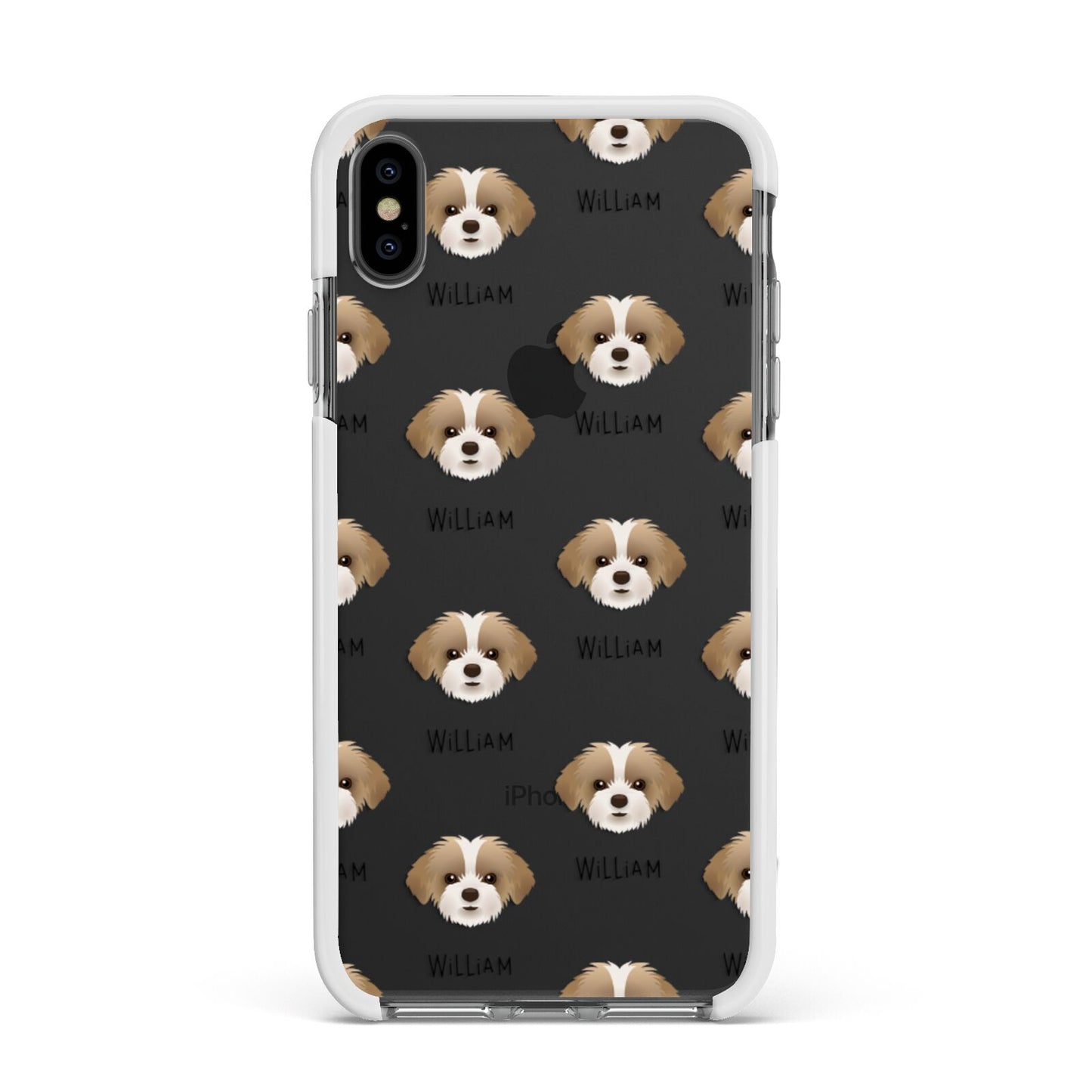 Shorkie Icon with Name Apple iPhone Xs Max Impact Case White Edge on Black Phone