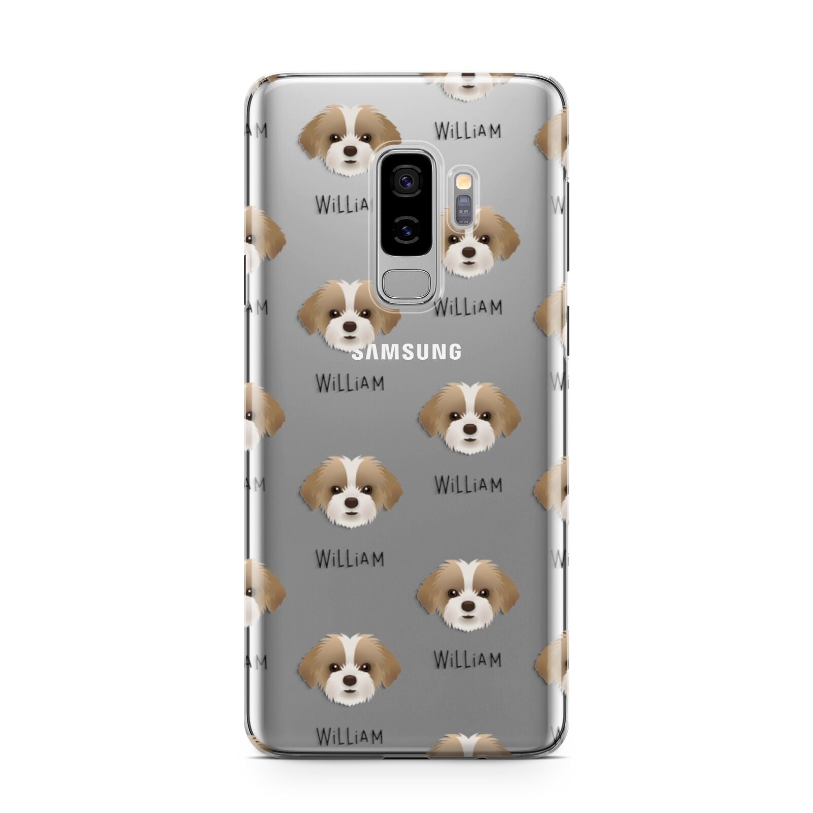 Shorkie Icon with Name Samsung Galaxy S9 Plus Case on Silver phone