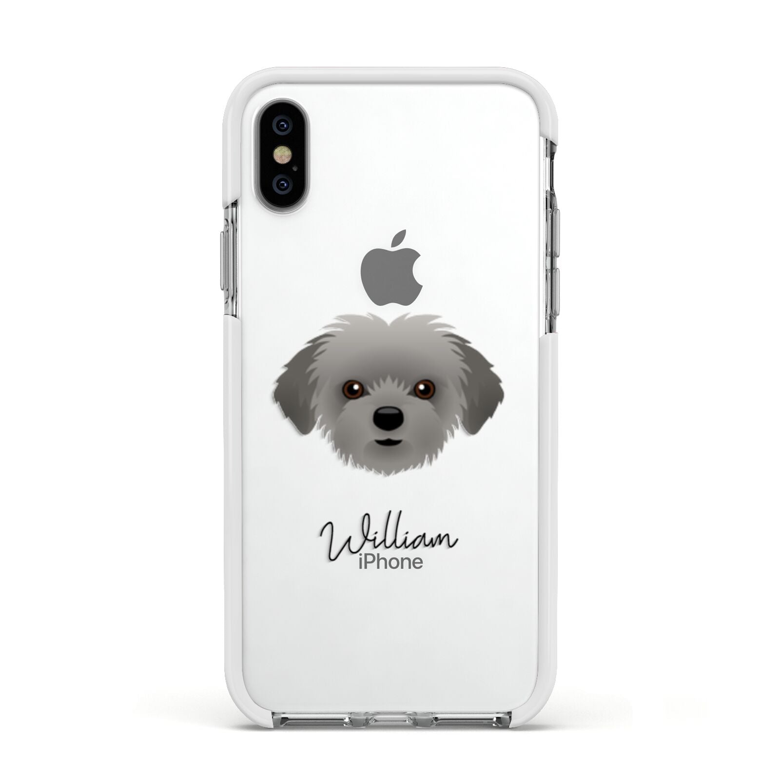 Shorkie Personalised Apple iPhone Xs Impact Case White Edge on Silver Phone